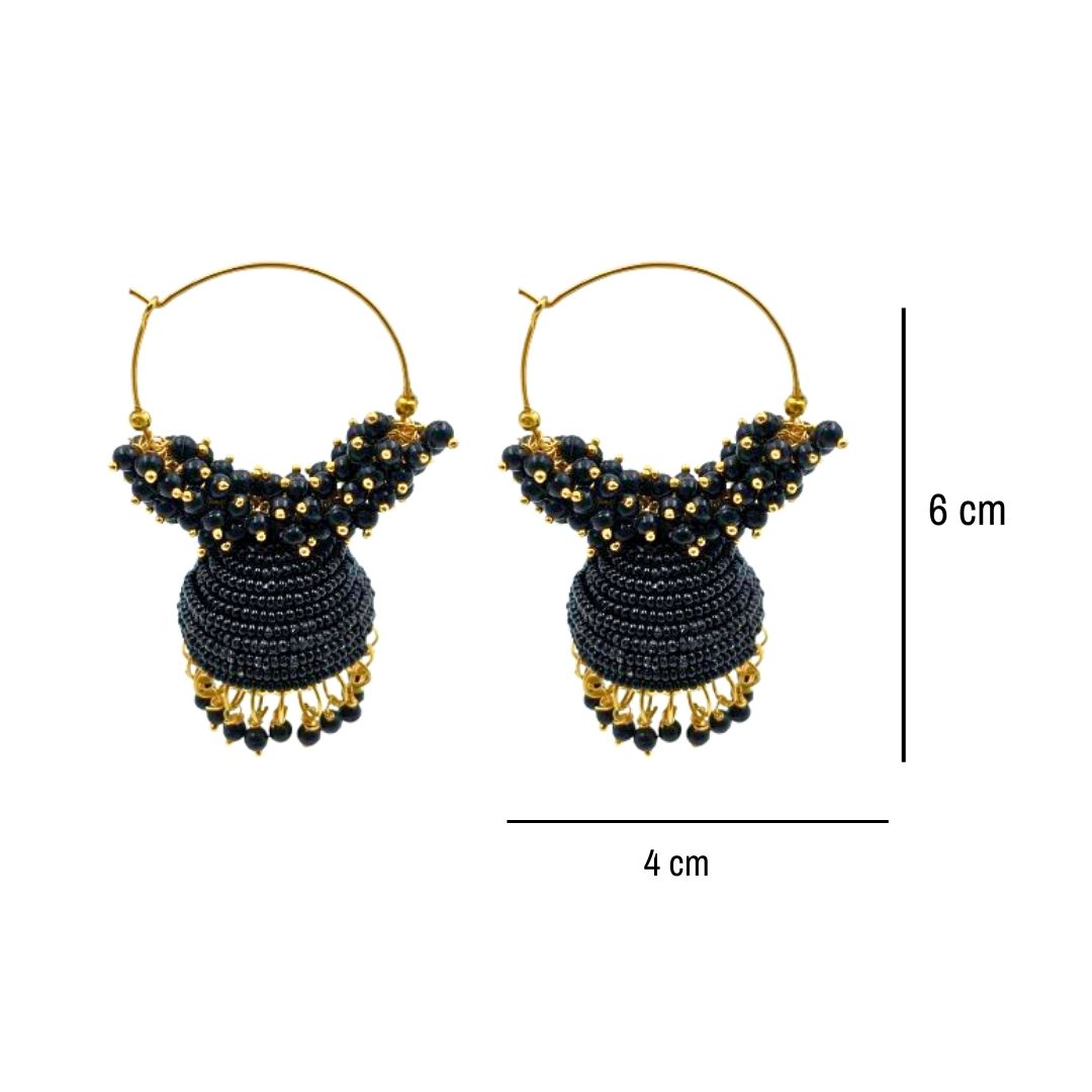Jhumka Earrings For Women & Girls, Traditional Pearl Jhumki & Hoop Style Earrings - Black