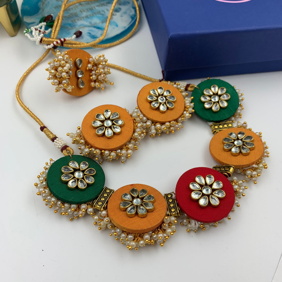 Multi Colour Circular Choker Set - Combo Earrings