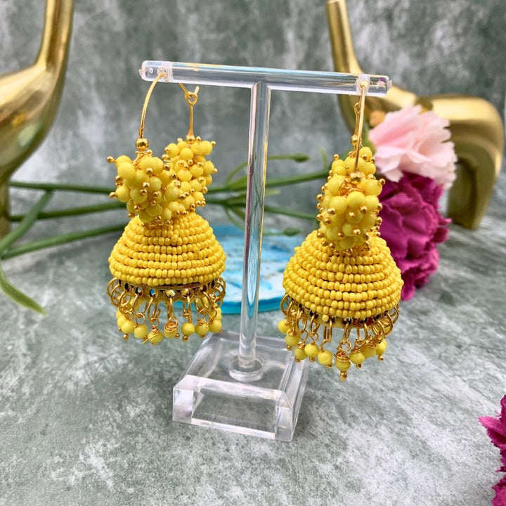Jhumka Earrings For Women & Girls, Traditional Pearl Jhumki & Hoop Style Earrings - Yellow