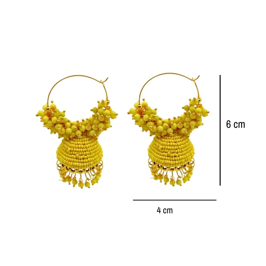 Jhumka Earrings For Women & Girls, Traditional Pearl Jhumki & Hoop Style Earrings - Yellow