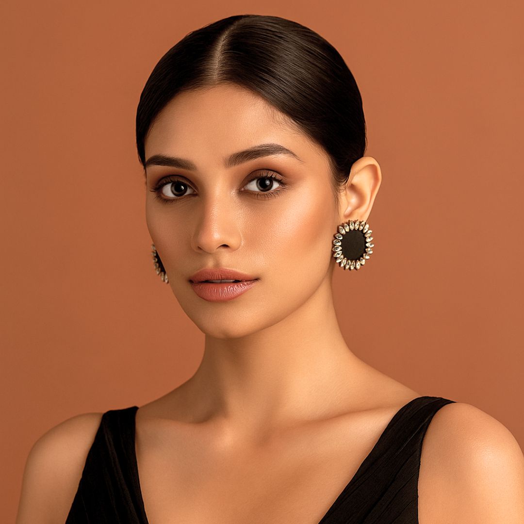 Handmade Fabric Earrings - Kundan stone