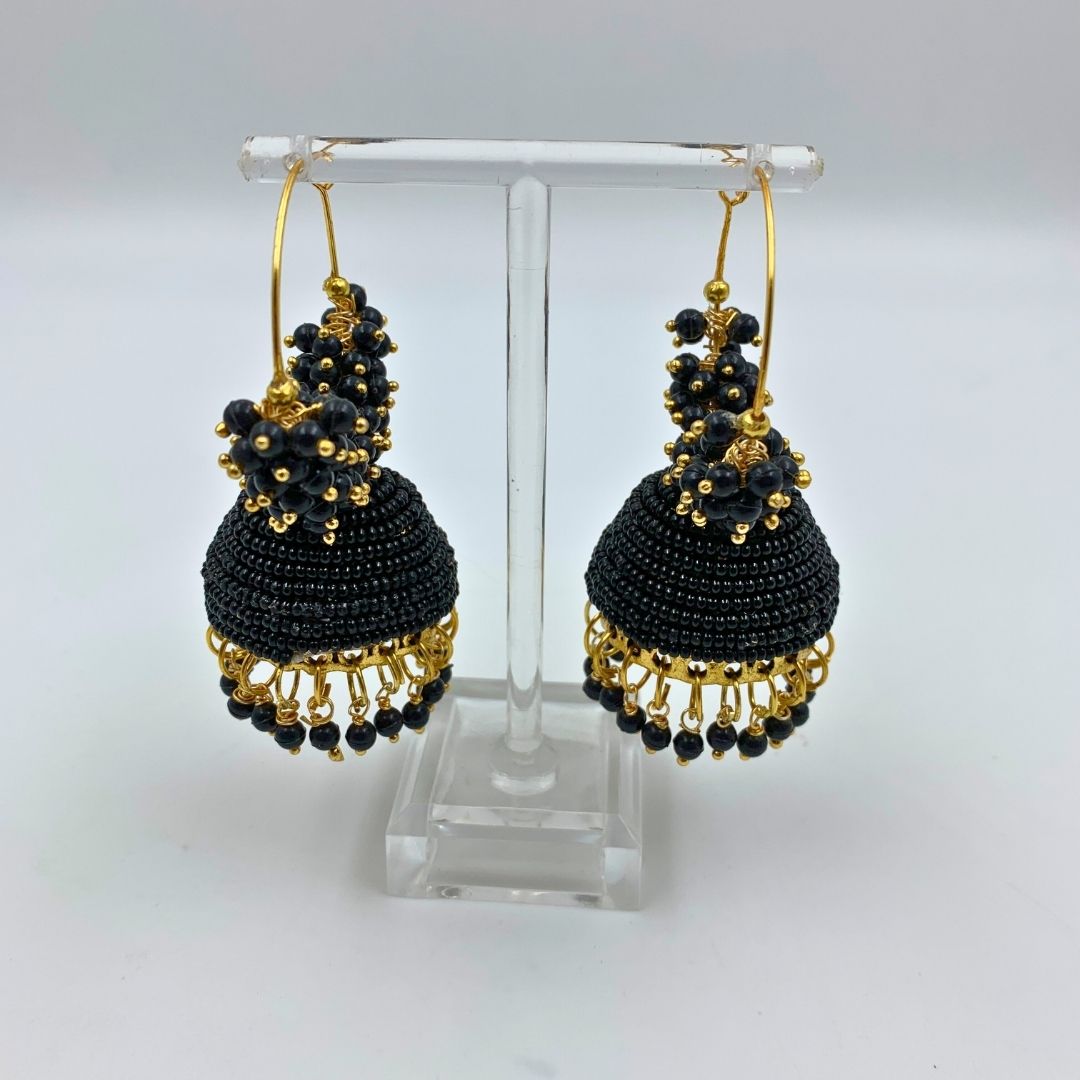Jhumka Earrings For Women & Girls, Traditional Pearl Jhumki & Hoop Style Earrings - Black