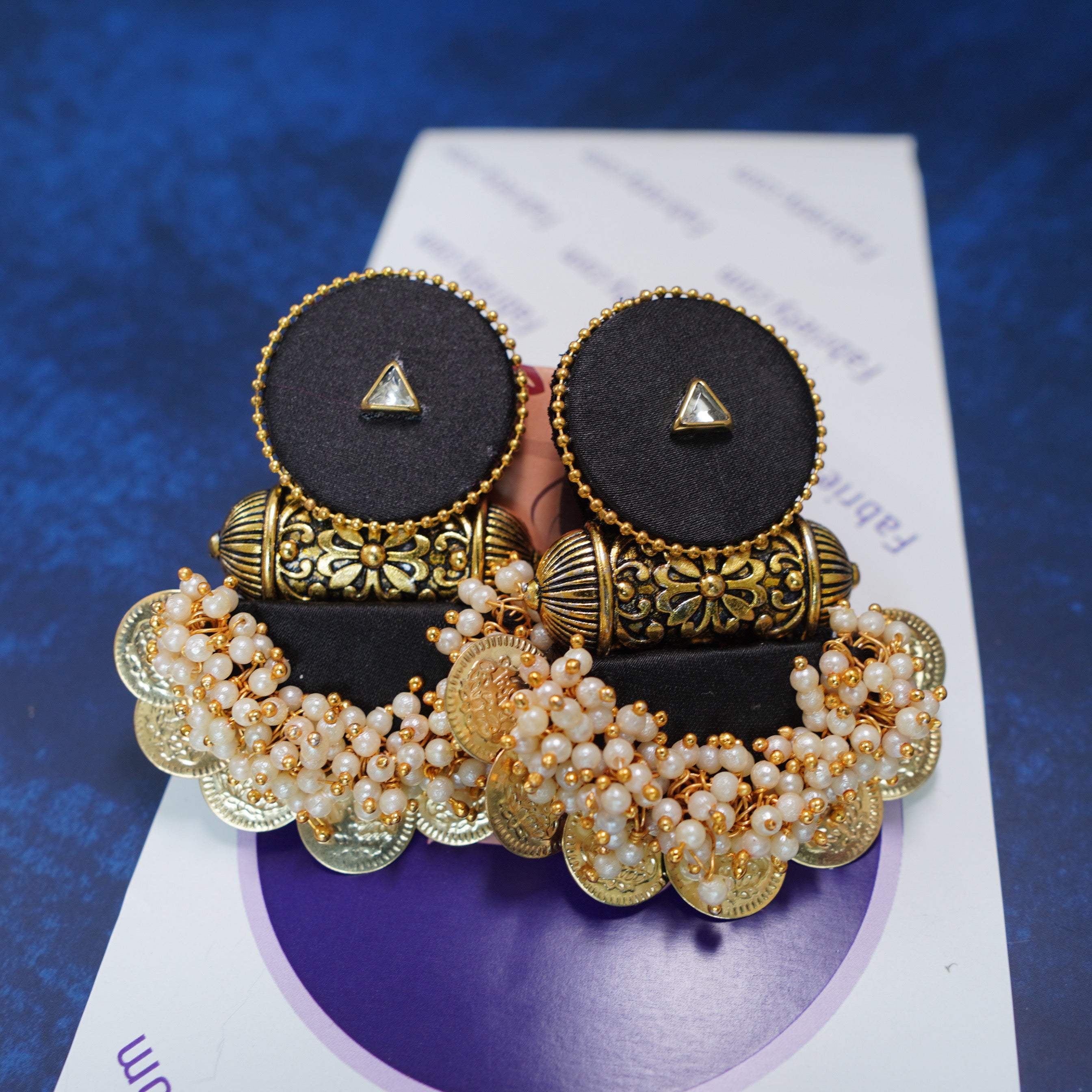 Buy Black Fabric Handmade Earrings By Fabriety In India