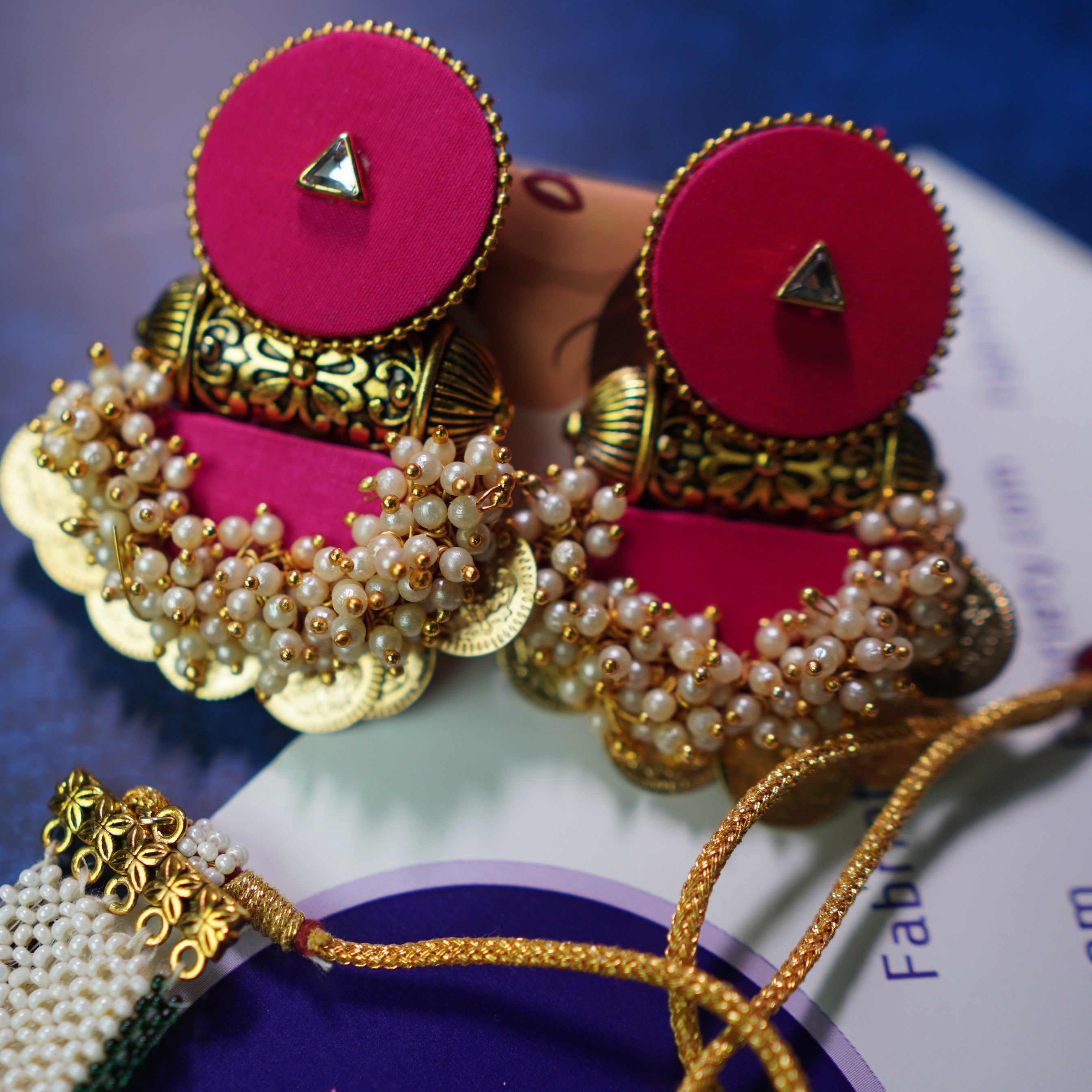Buy Pink Cloth Handmade Earrings With Pearls By Fabriety In India