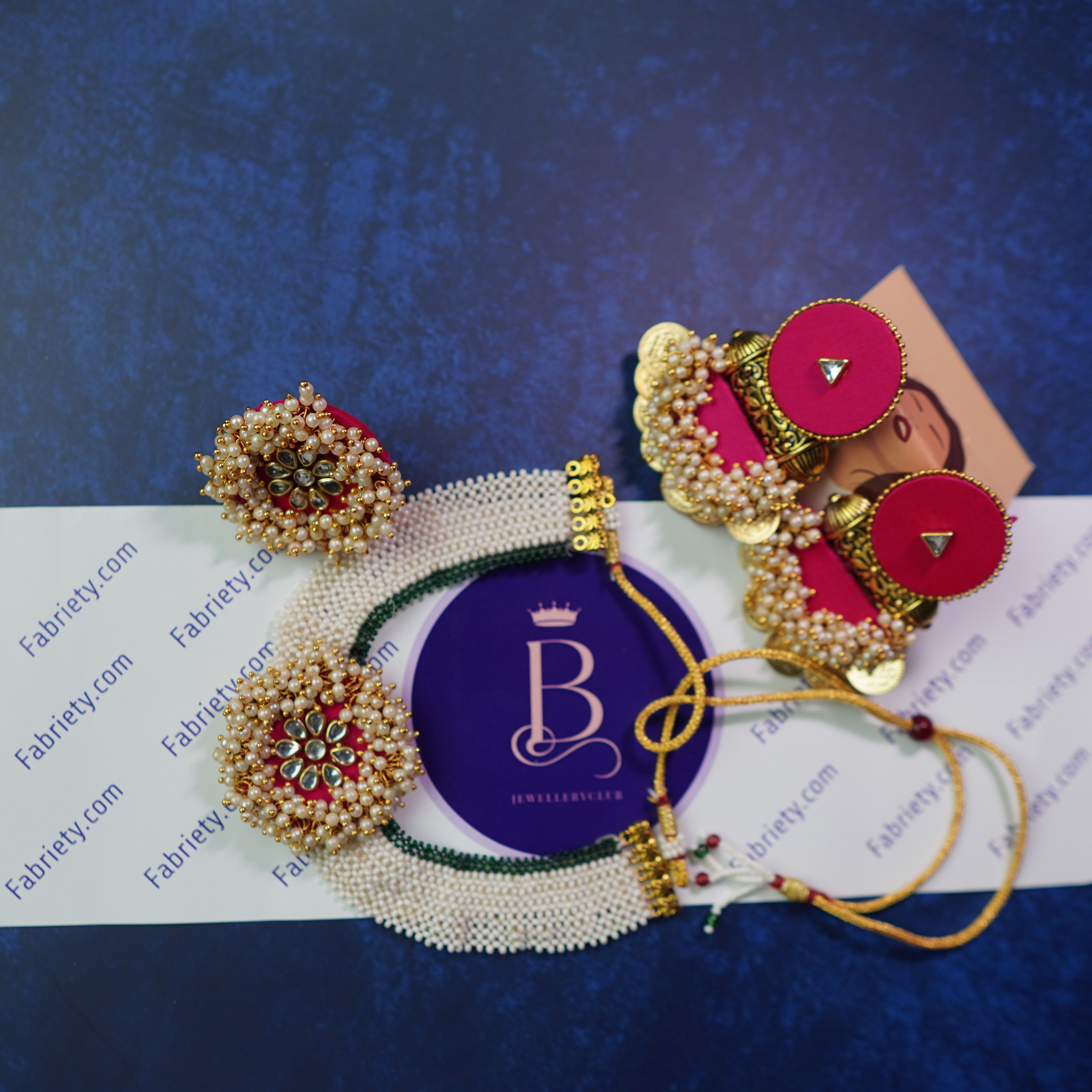 Buy Pink Color Fabric Choker Set With Pearls By Fabriety In India