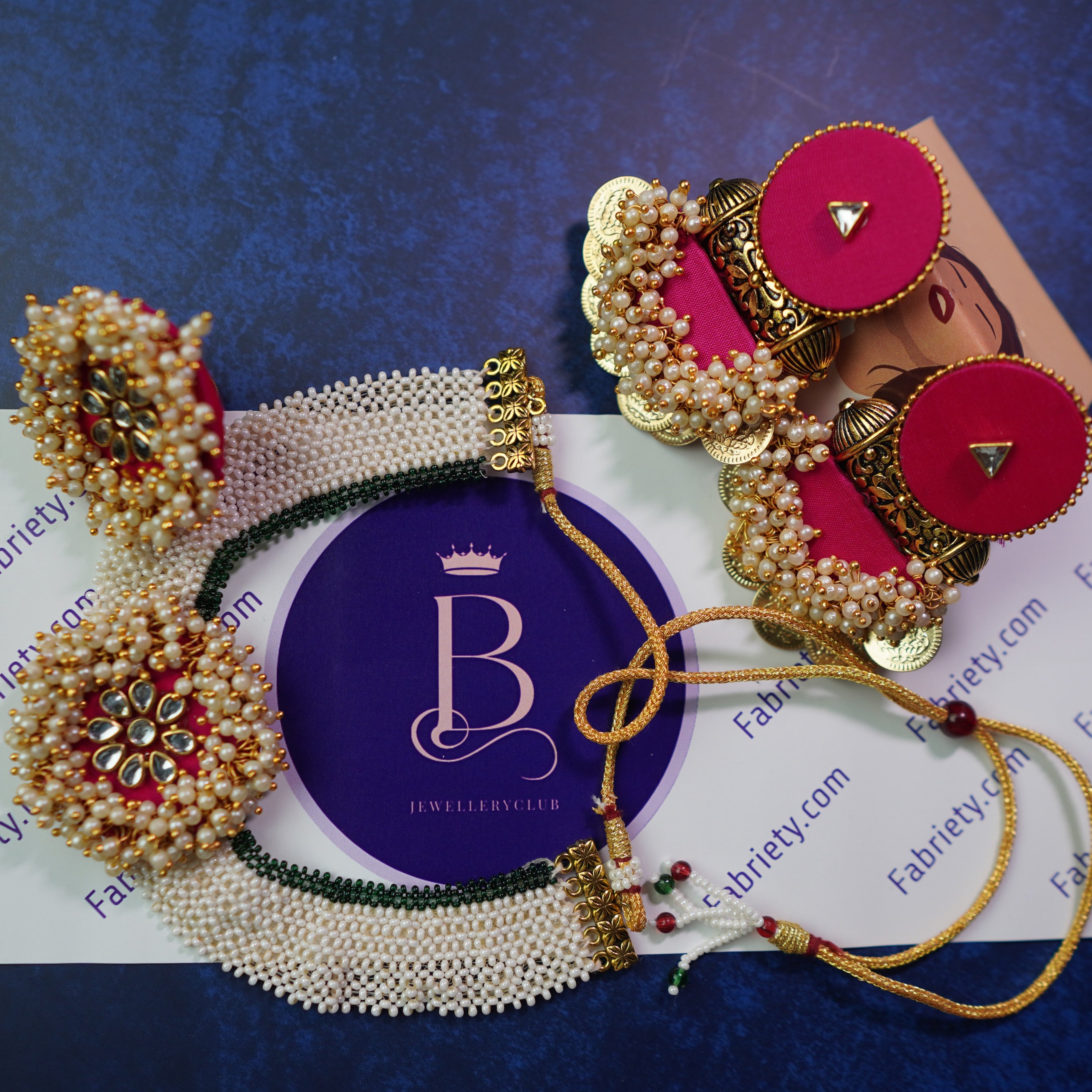 Buy Pink Fabric Handmade Choker Set With Pearls By Fabriety In India