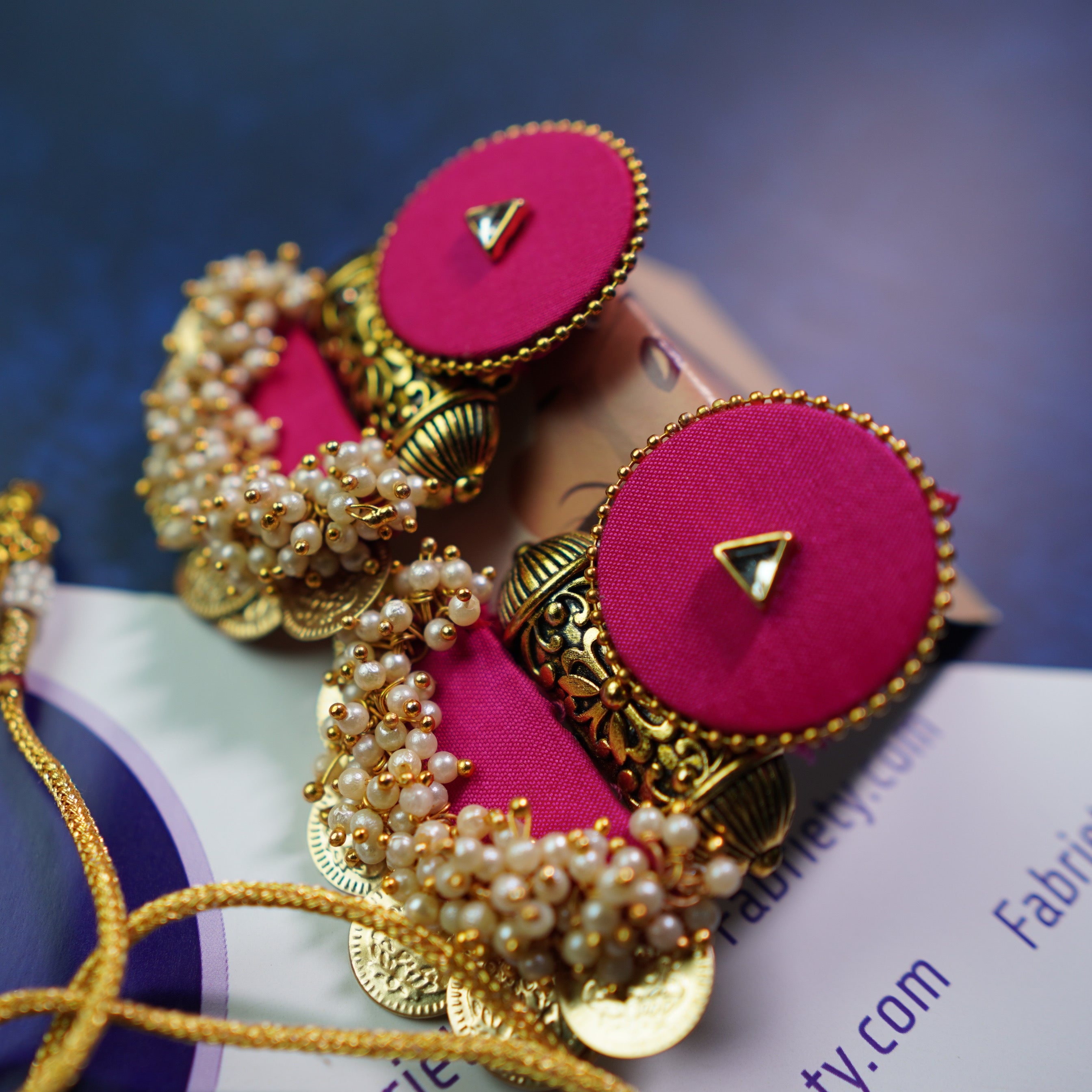 Buy Pink Fabric Handmade Earrings With Pearls By Fabriety In India