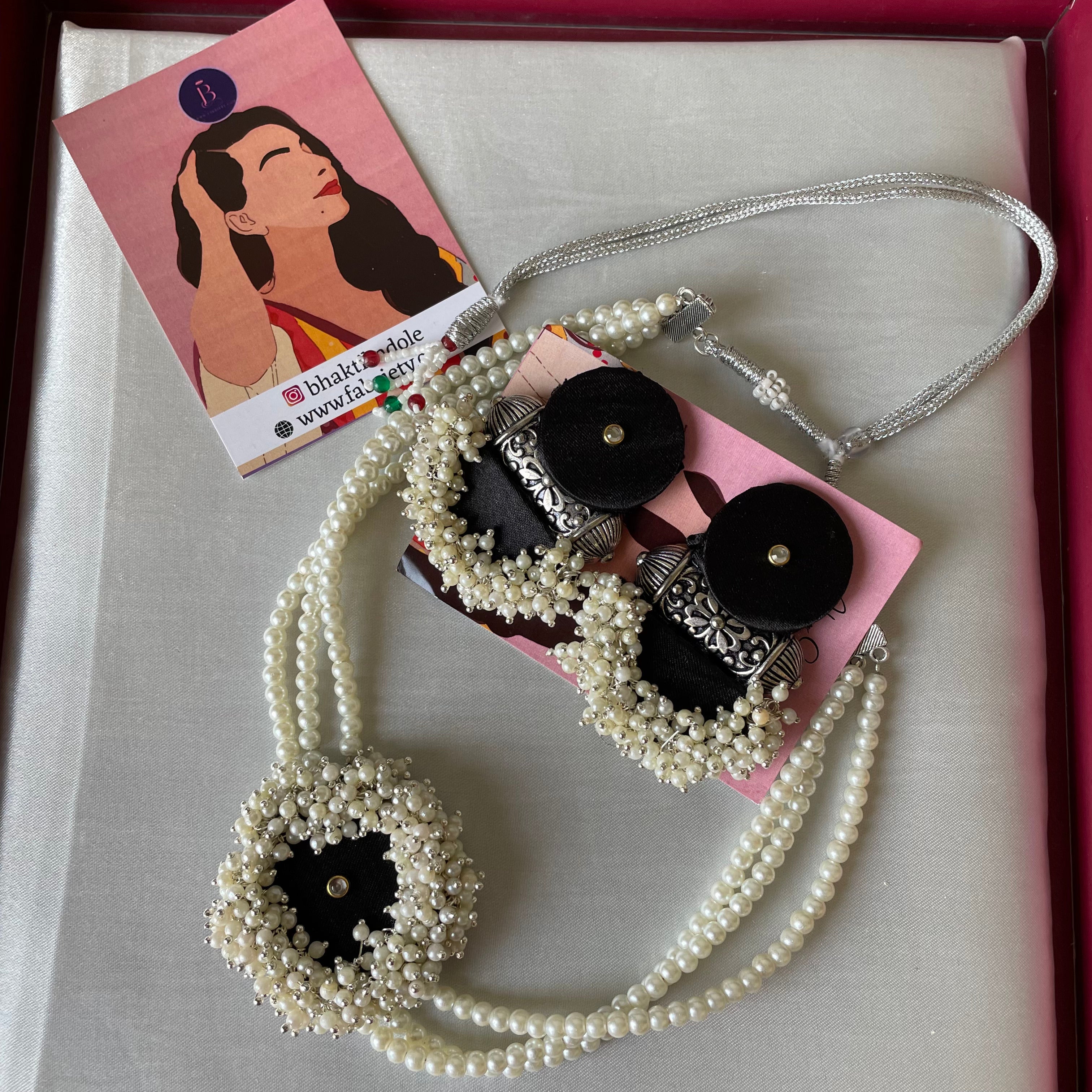 Buy White Moti Choker Set Black Colour Fabric By Fabriety In India
