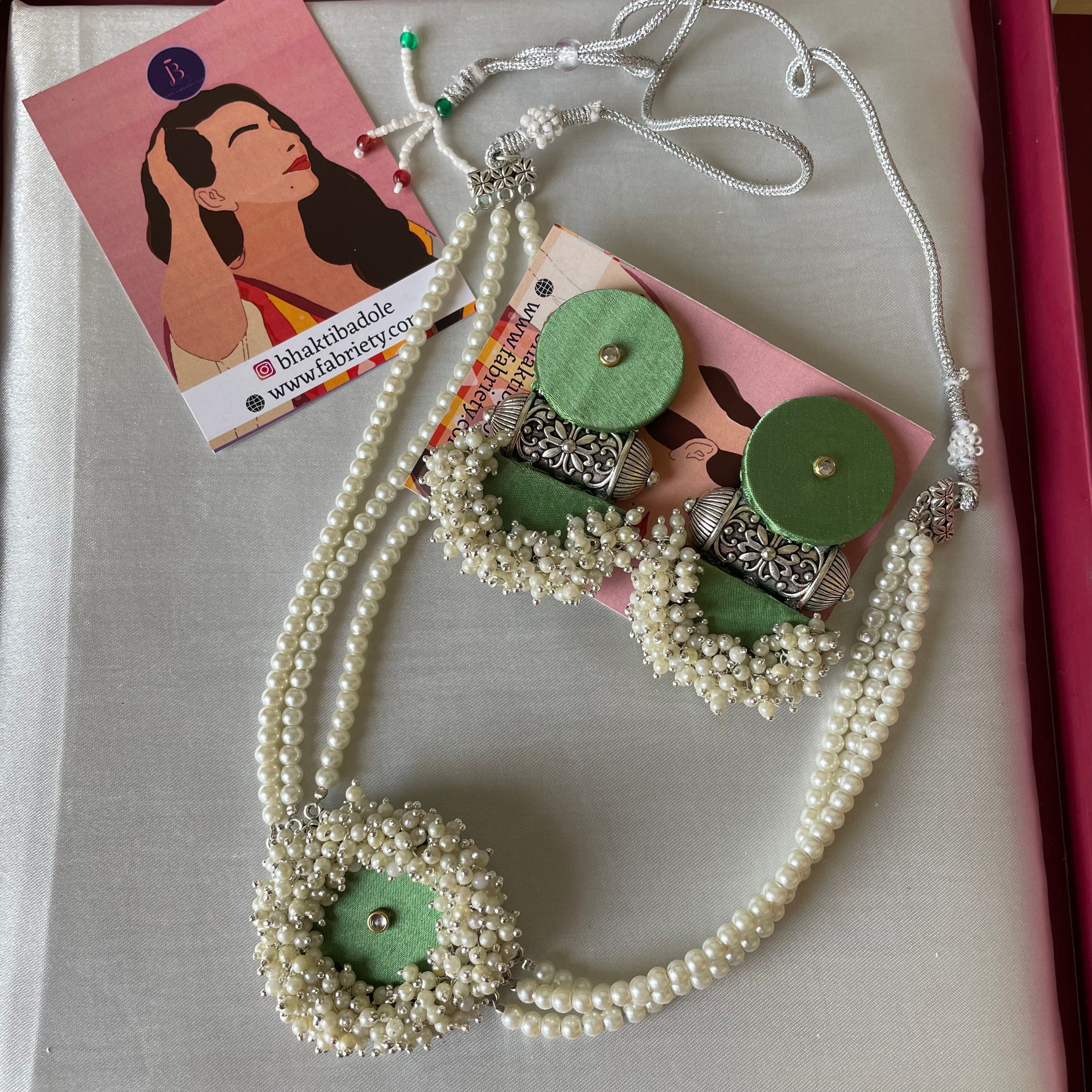 Buy White Moti Choker Set Pista Green Colour Fabric By Fabriety In India