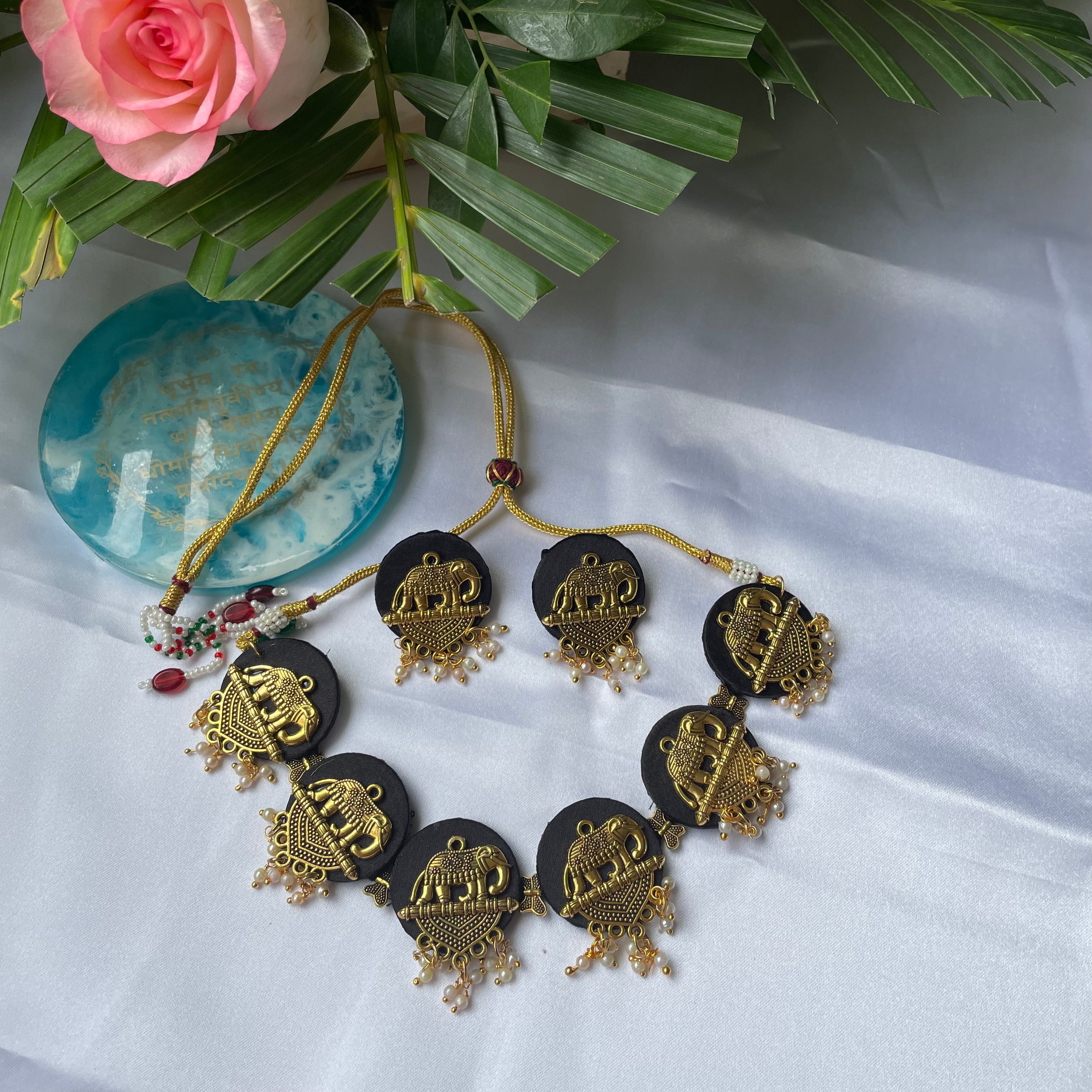 Handmade Fabric Elephant necklace set