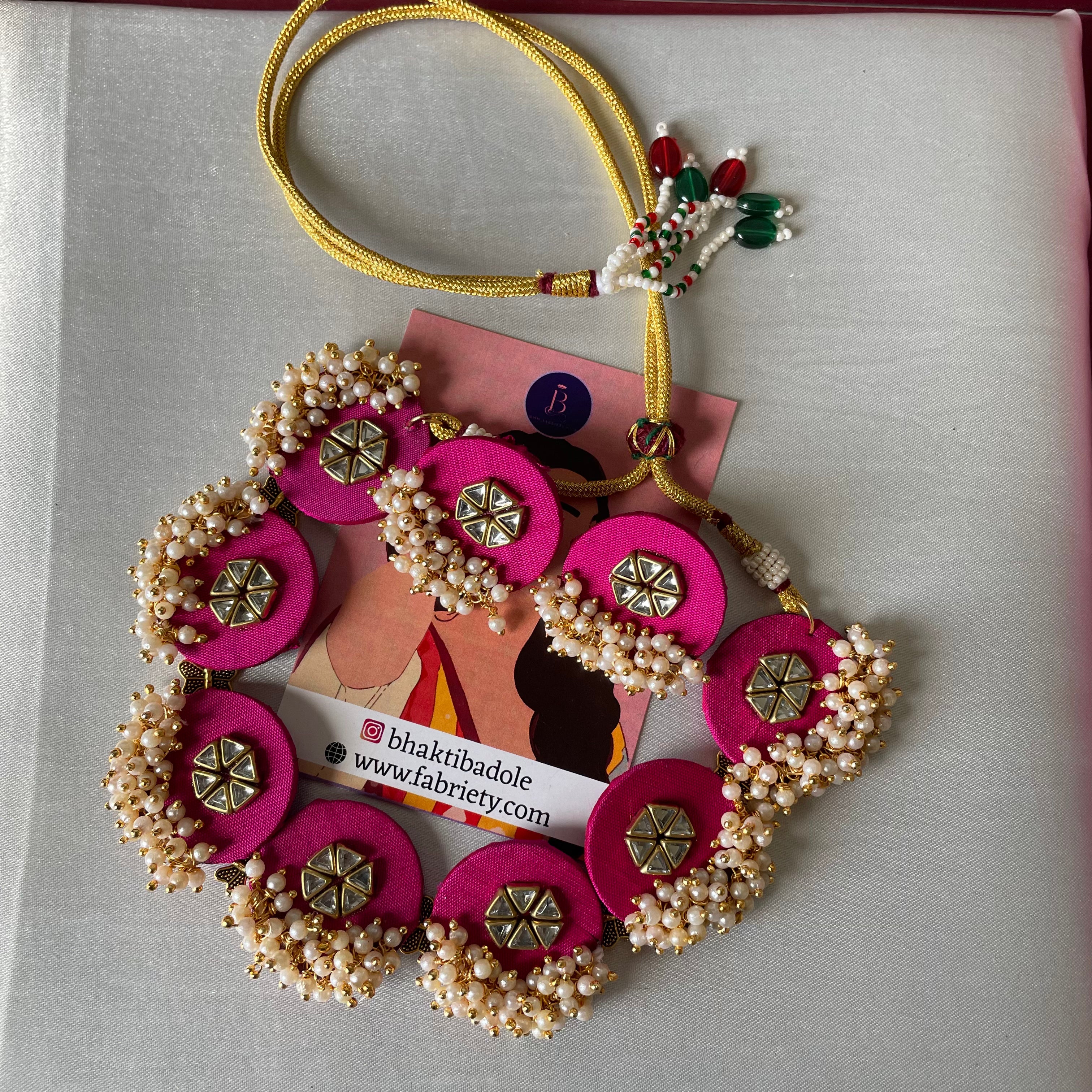 Fabric Choker set - Kundan stones and pearls