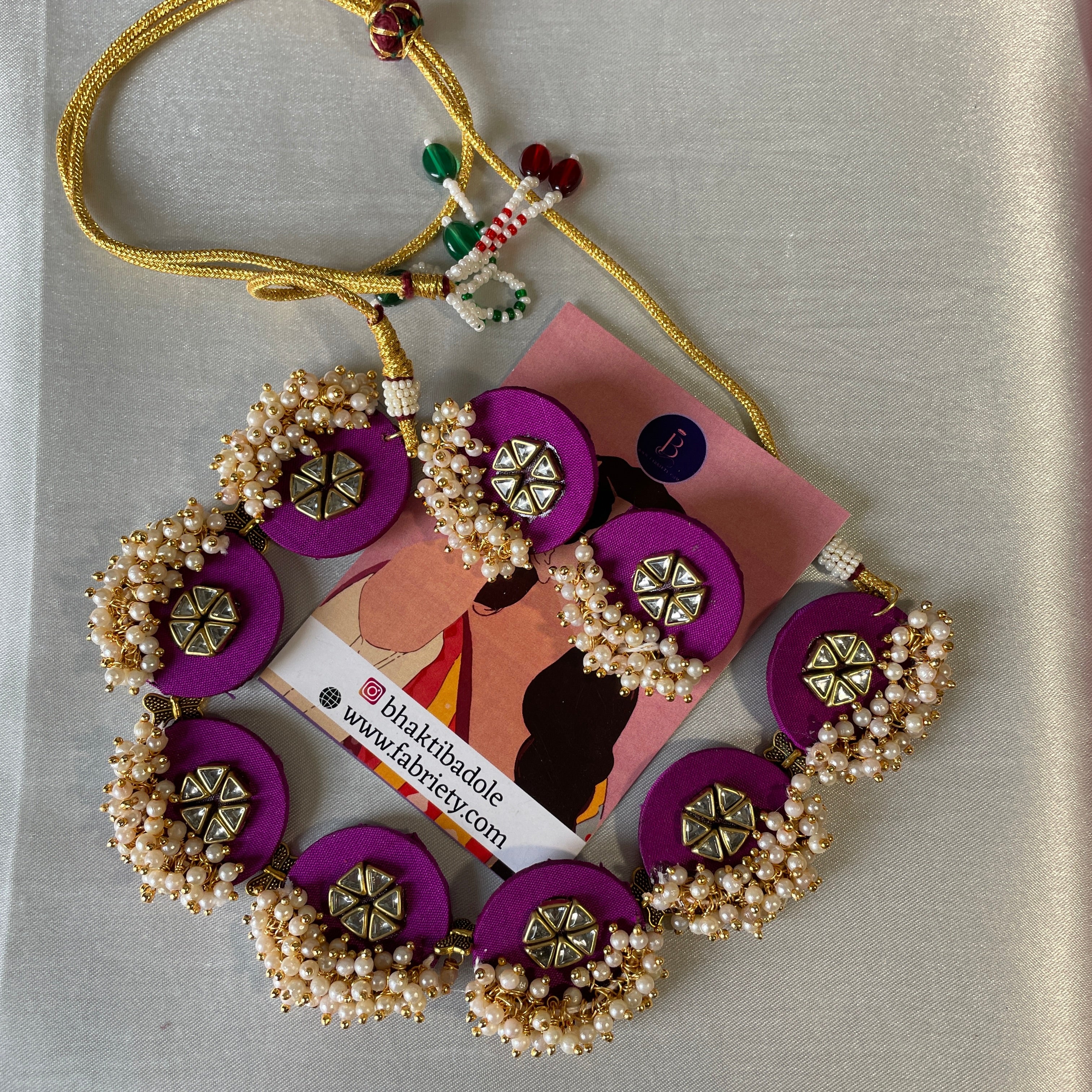 Fabric Choker set - Kundan stones and pearls