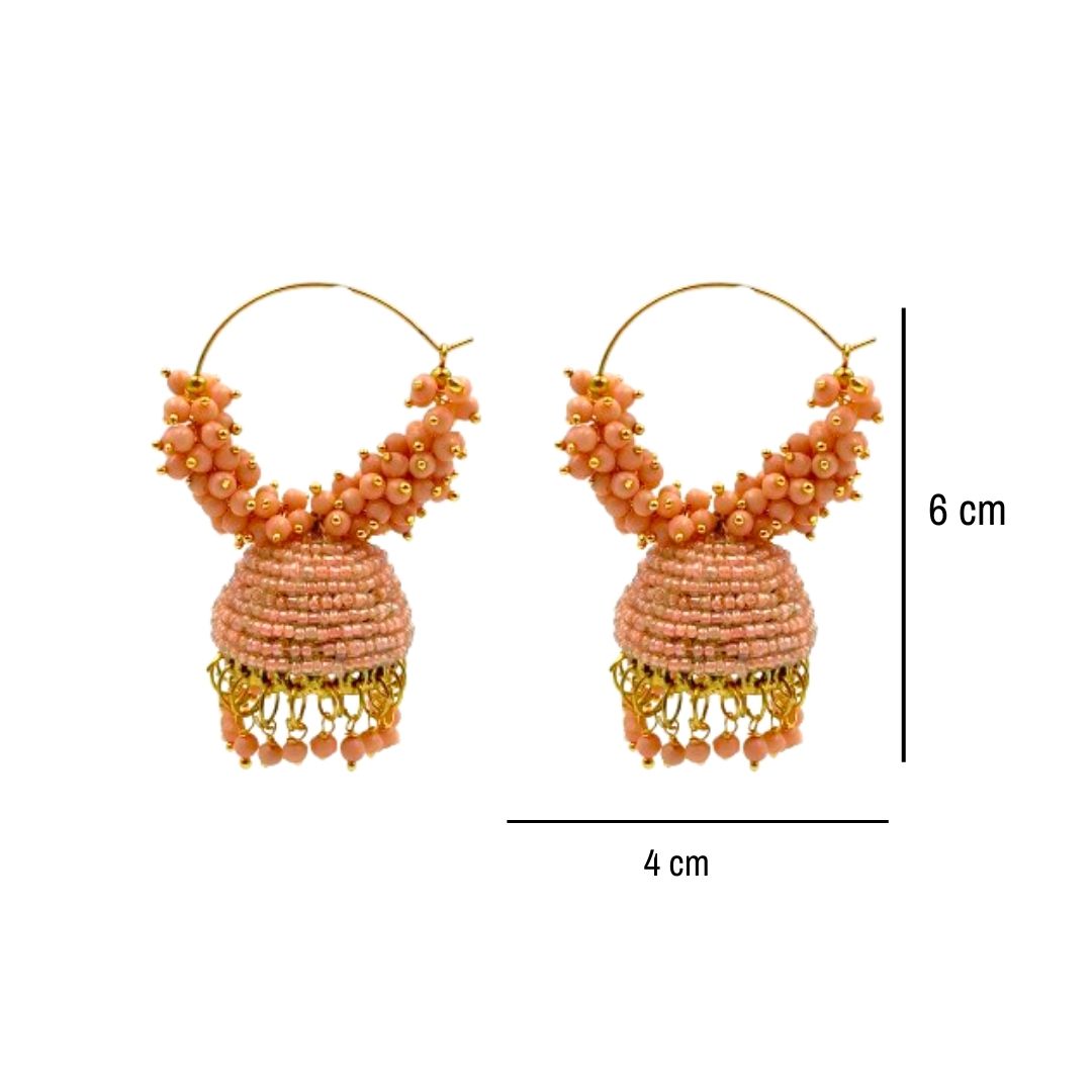 Jhumka Earrings For Women & Girls, Traditional Pearl Jhumki & Hoop Style Earrings - Peach