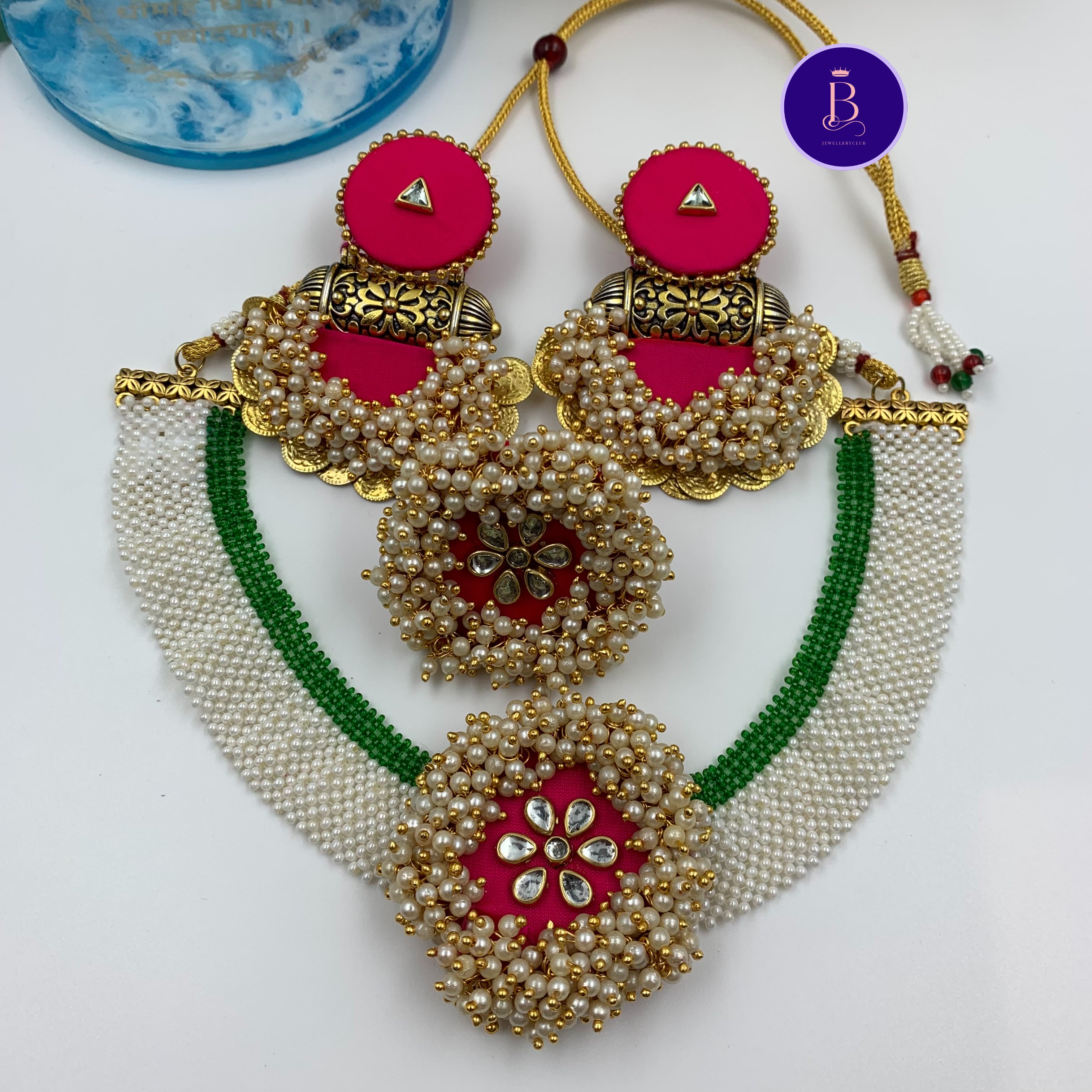 Pink Color Fabric Choker Set With Pearls By Fabriety In India