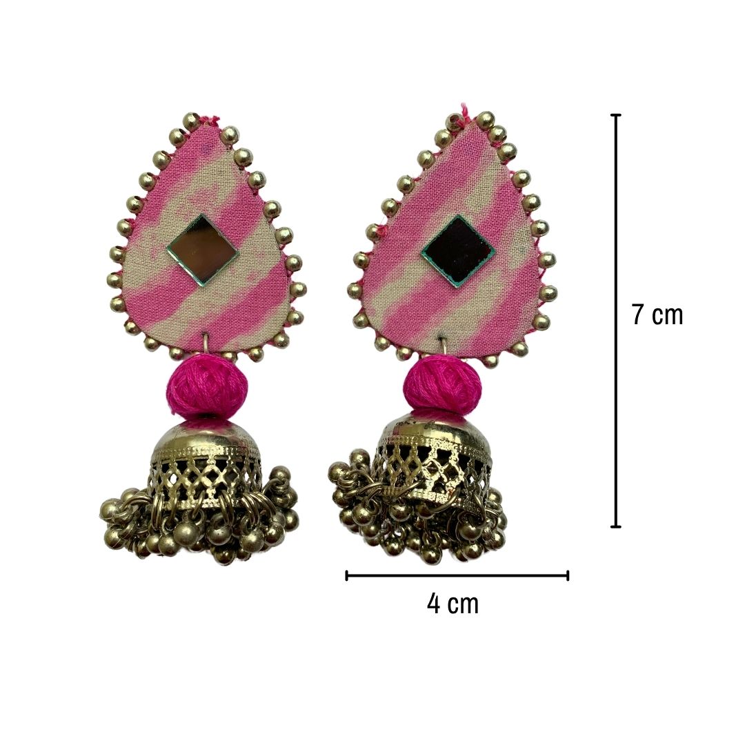 Pink Leheriya Fabric Jhumki