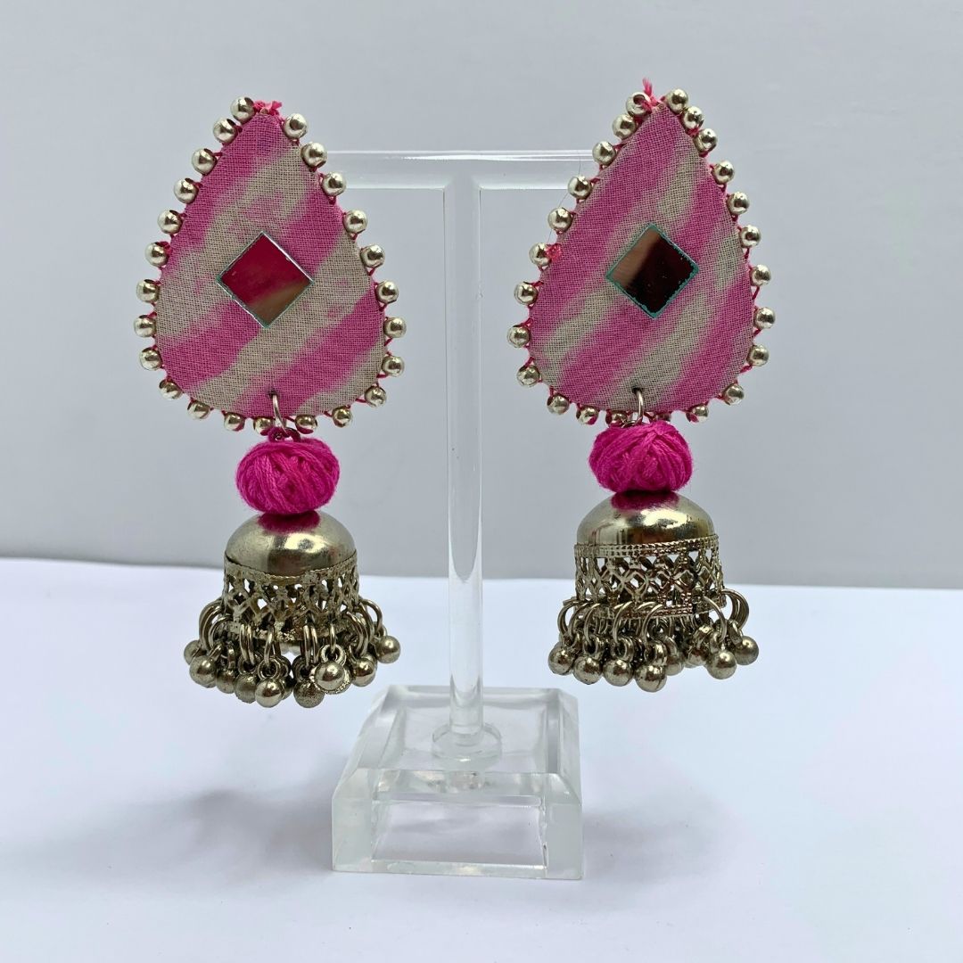 Pink Leheriya Fabric Jhumki