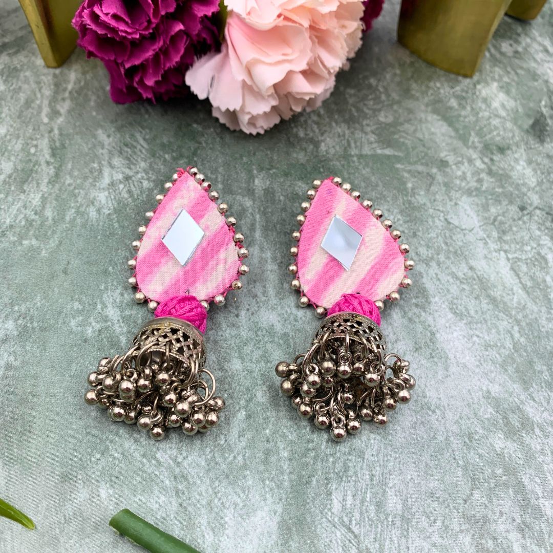 Pink Leheriya Fabric Jhumki