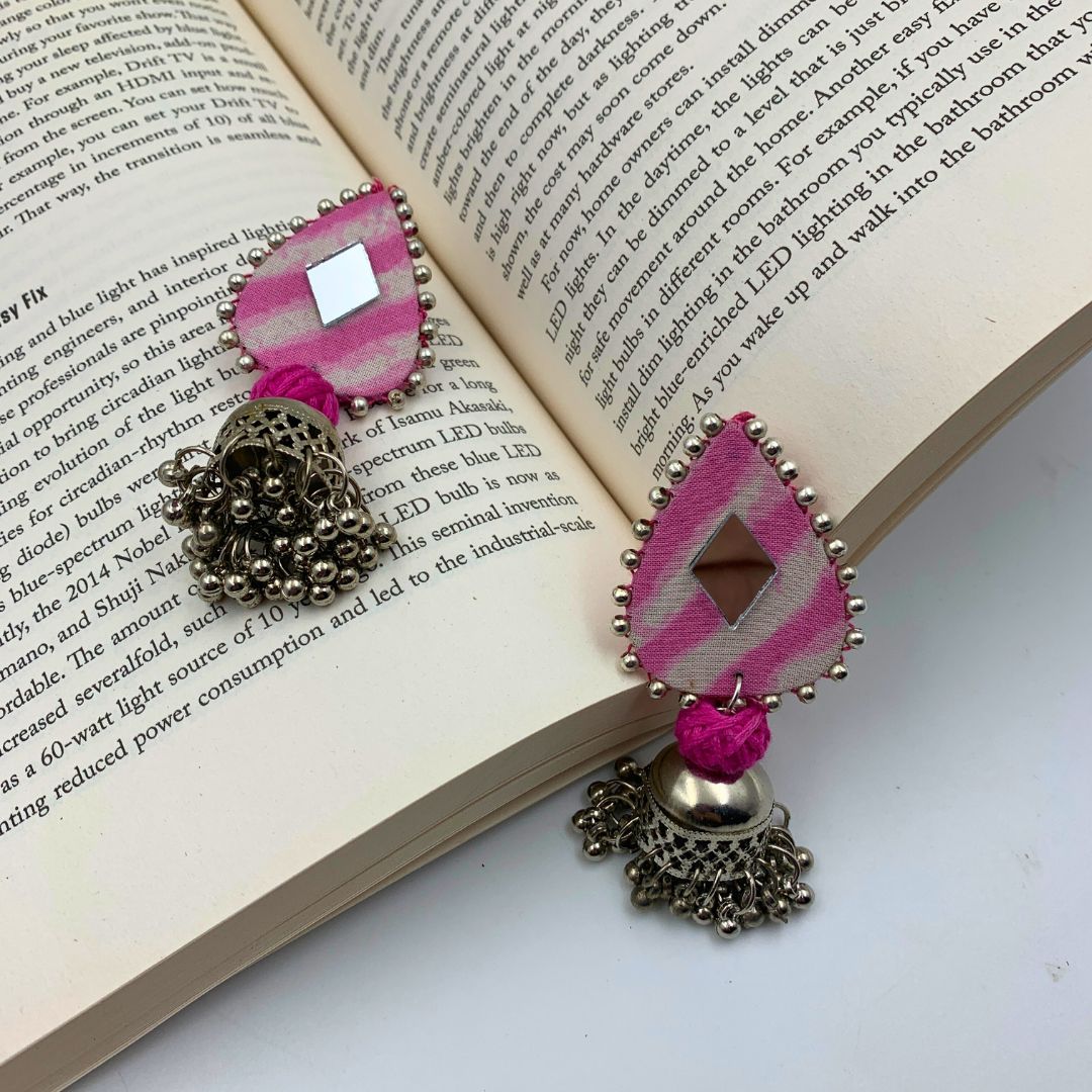 Pink Leheriya Fabric Jhumki