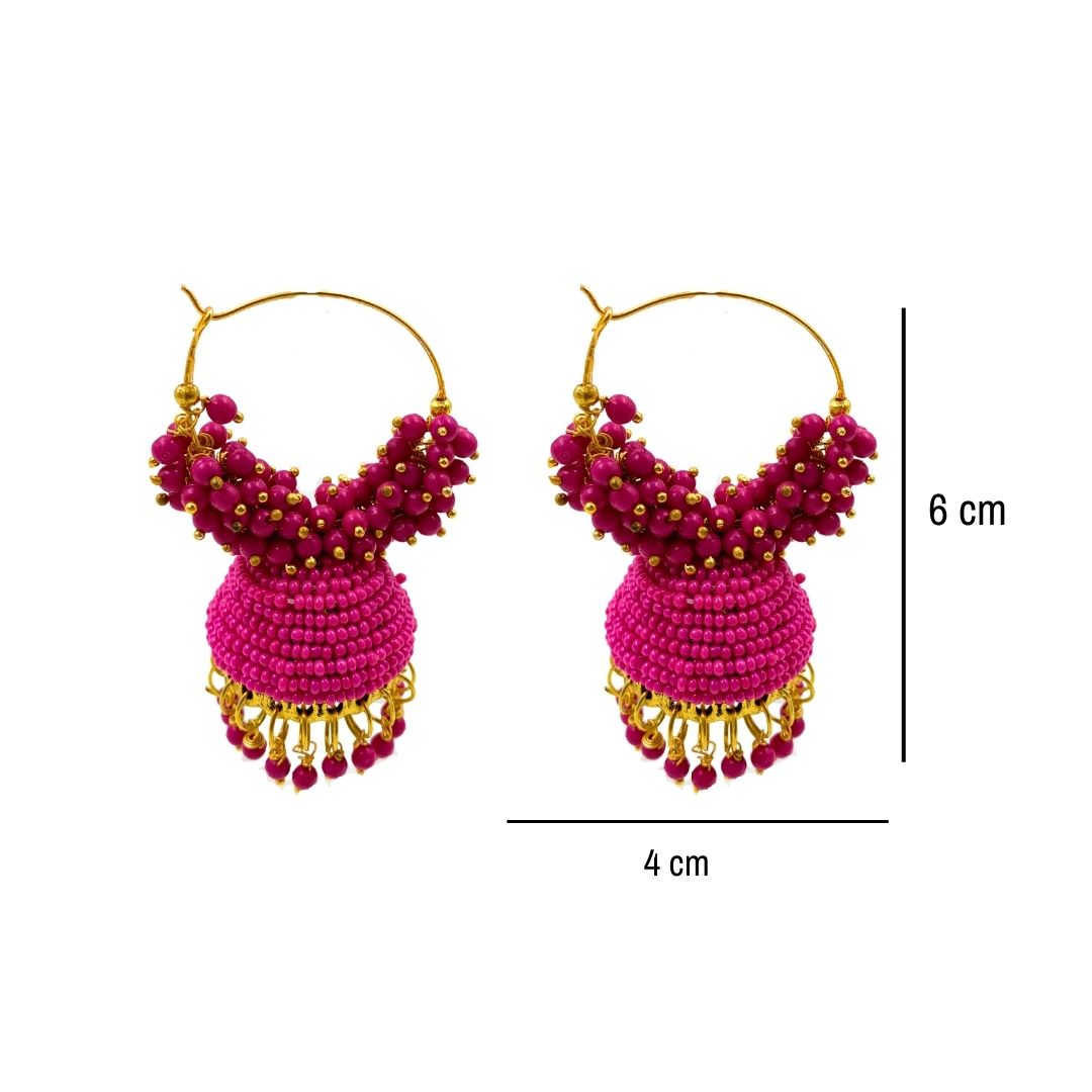Jhumka Earrings For Women & Girls, Traditional Pearl Jhumki & Hoop Style Earrings - Pink