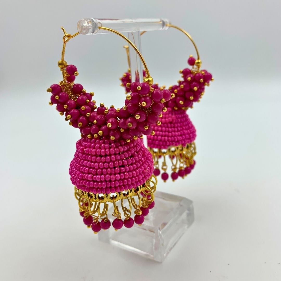 Jhumka Earrings For Women & Girls, Traditional Pearl Jhumki & Hoop Style Earrings - Pink