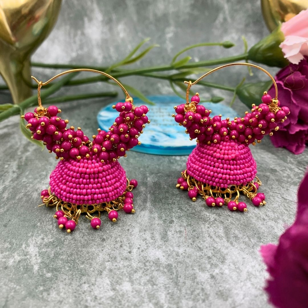 Jhumka Earrings For Women & Girls, Traditional Pearl Jhumki & Hoop Style Earrings - Pink