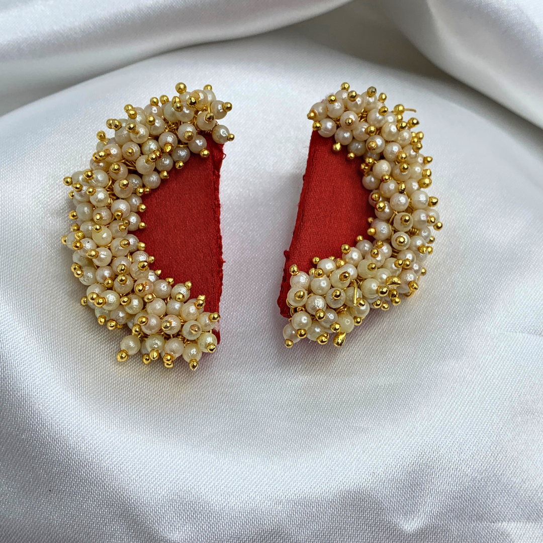 Handmade Fabric Pearl Earrings