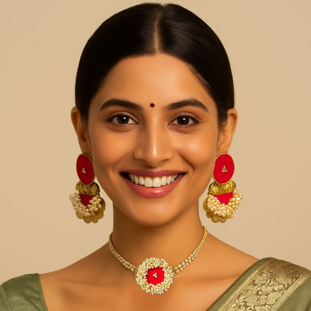 Red Fabric Choker Set