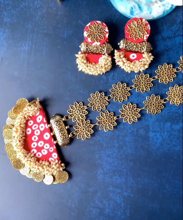 Bandhani Fabric Necklace Set