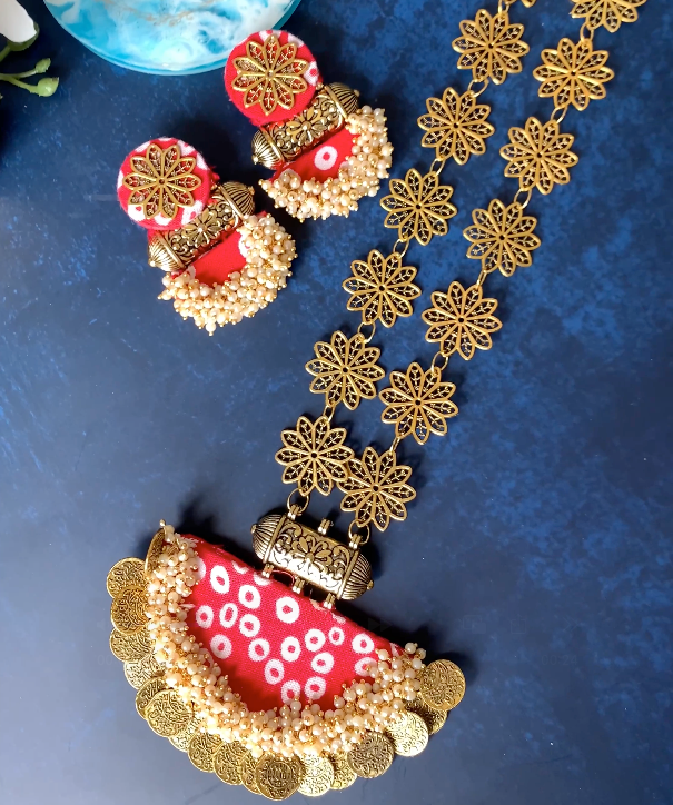 Bandhani Fabric Necklace Set