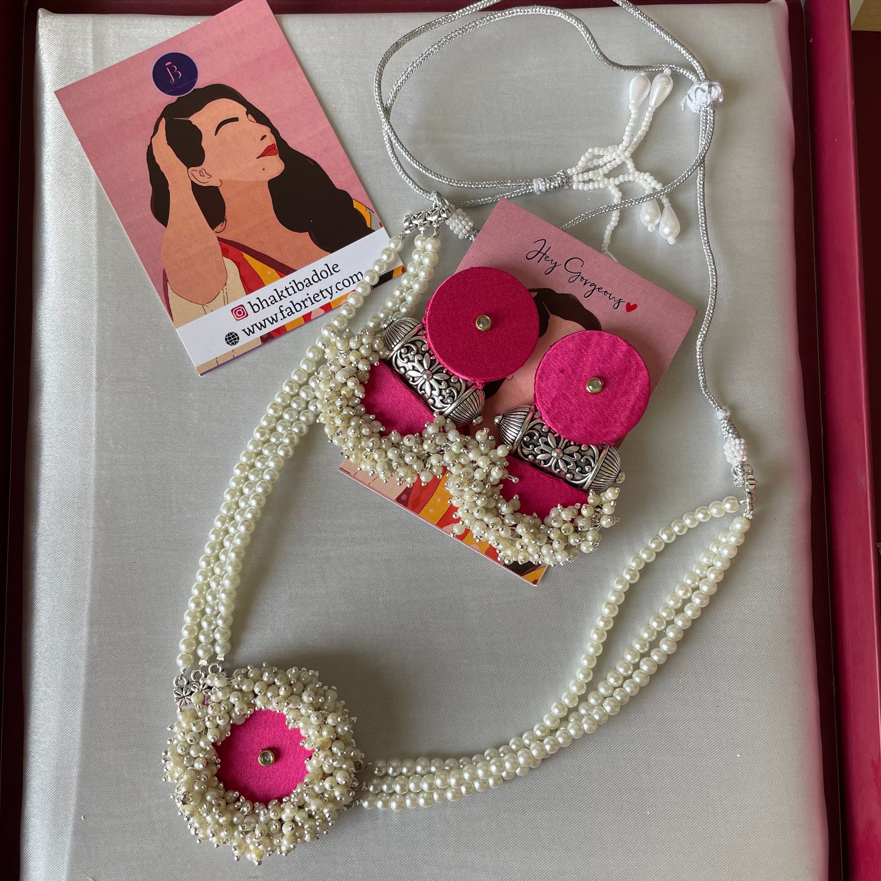 Buy White Moti Choker Set Pink Colour Fabric By Fabriety In India