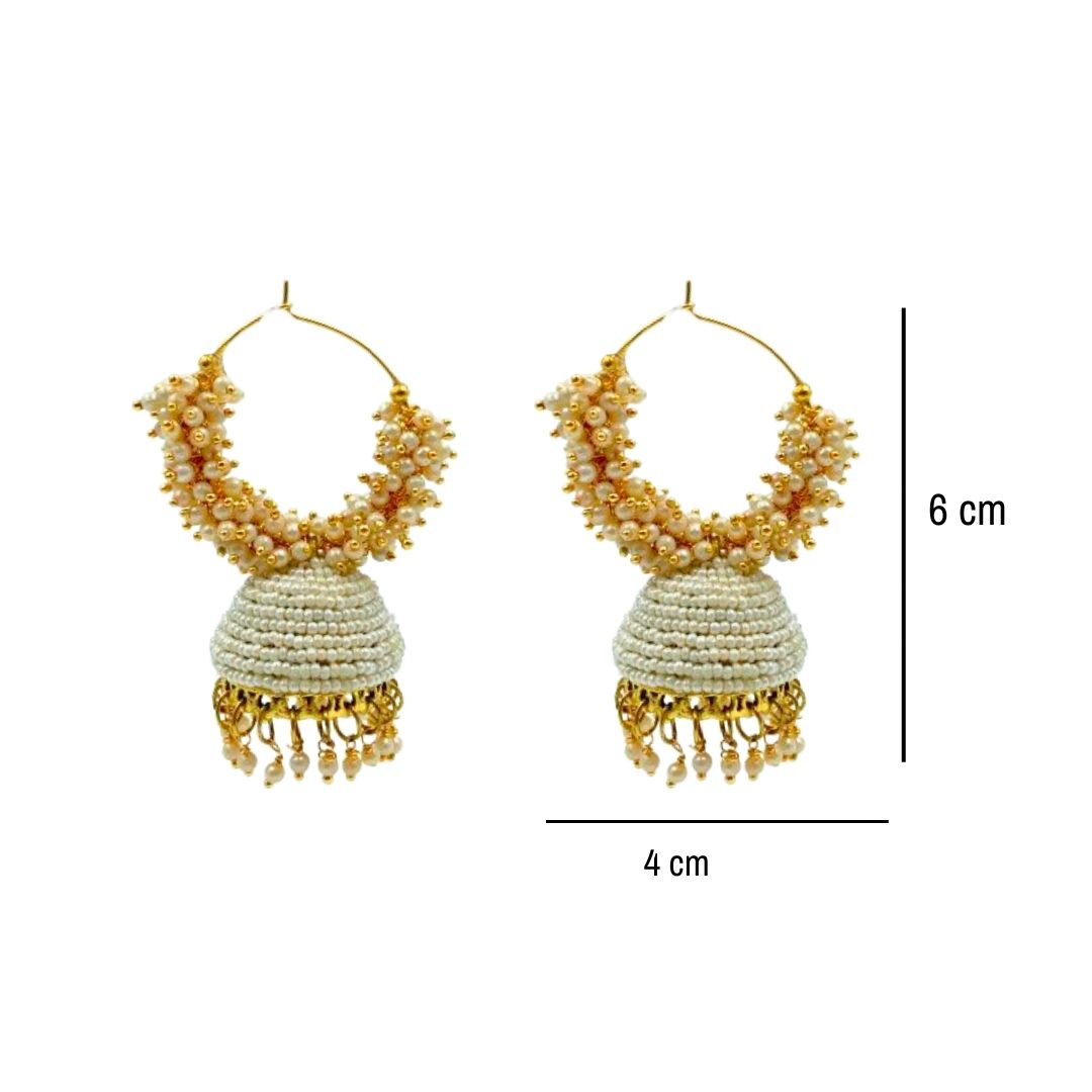 Jhumka Earrings For Women & Girls, Traditional Pearl Jhumki & Hoop Style Earrings - White