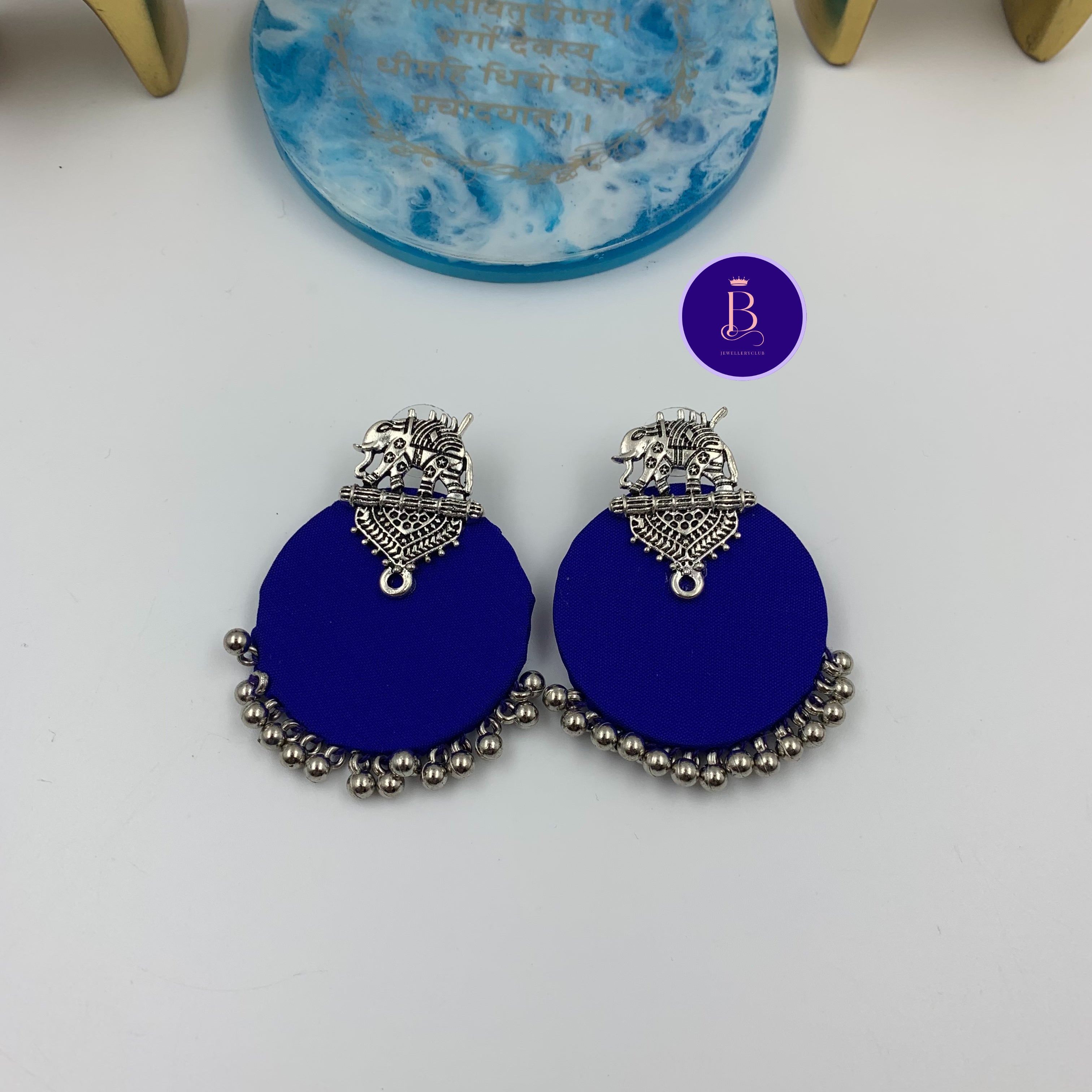 Buy Blue Fabric Handmade Earrings Elephant Stud In Silver By Fabriety In India