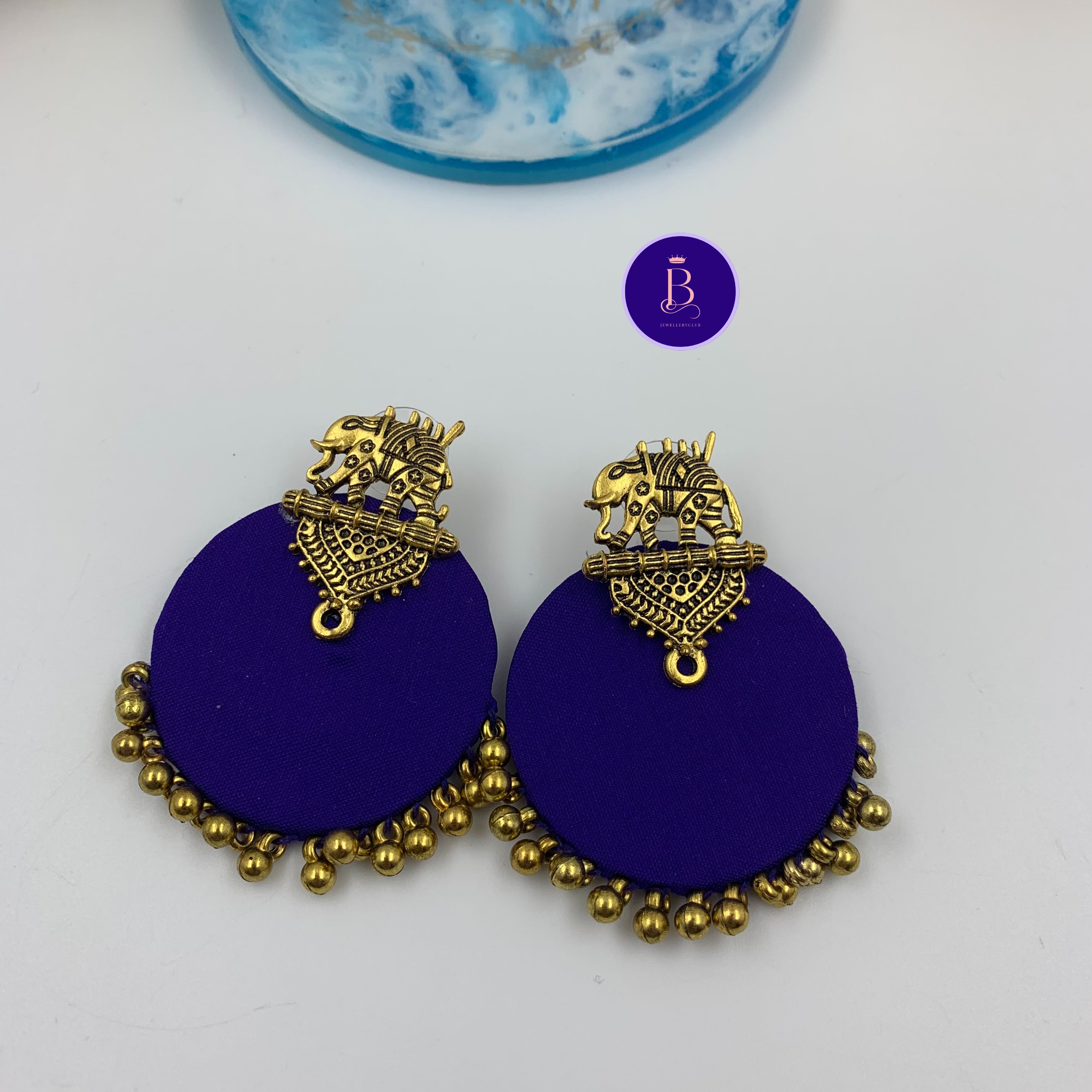 Buy Blue Fabric Handmade Earrings Elephant Studs In Gold By Fabriety In India