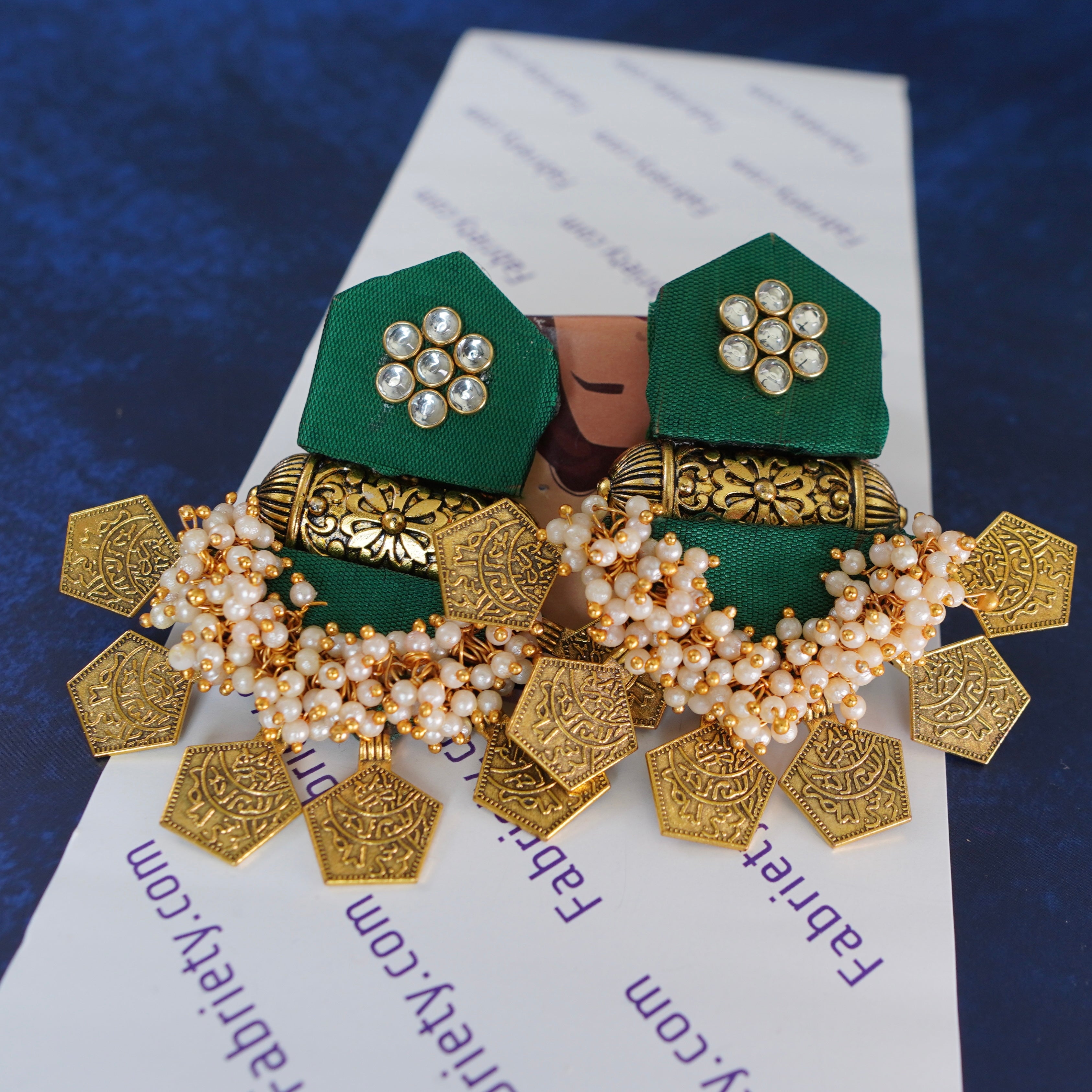 Fabric Choker set - Pentagon stud long earrings