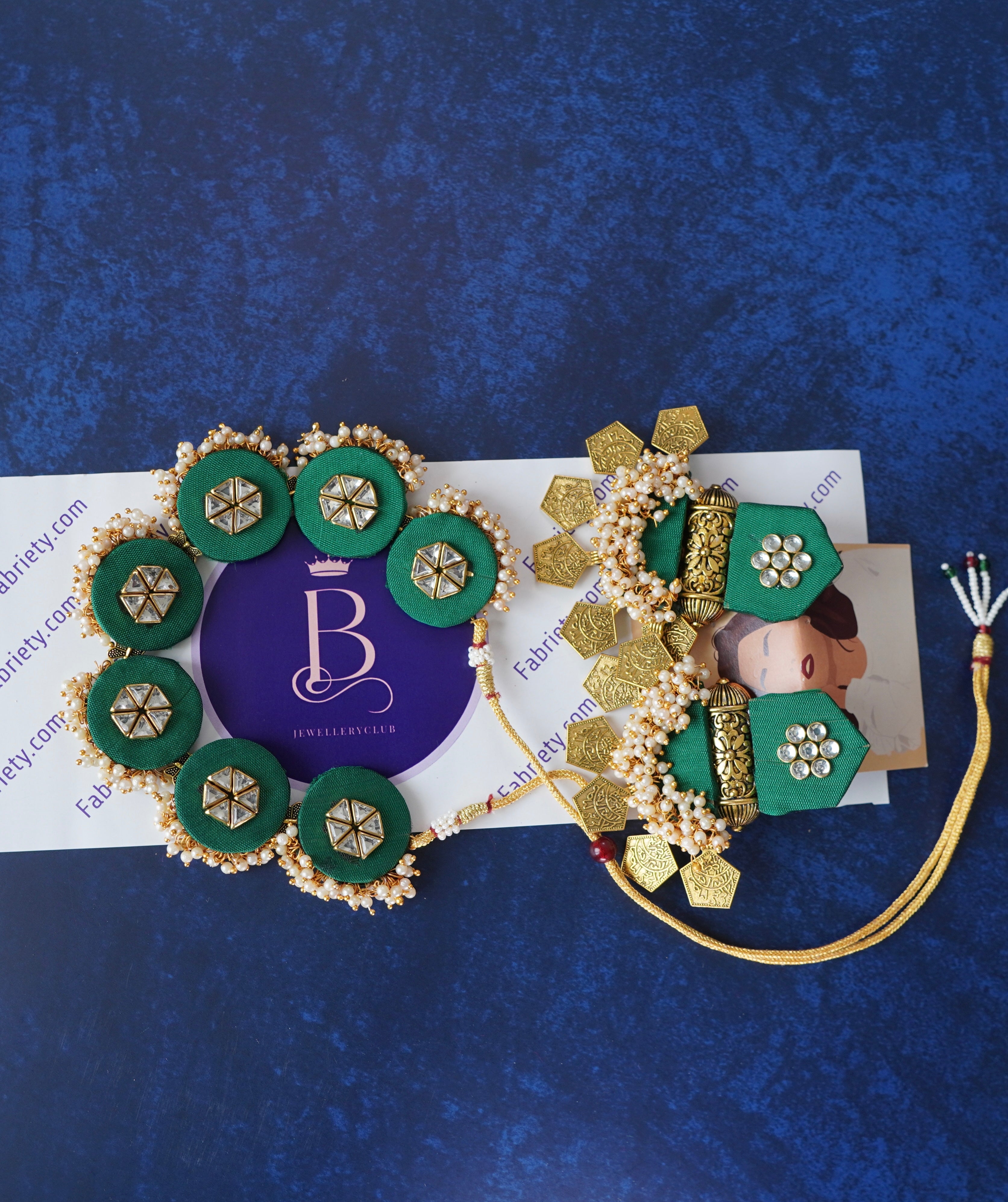 Fabric Choker set - Pentagon stud long earrings