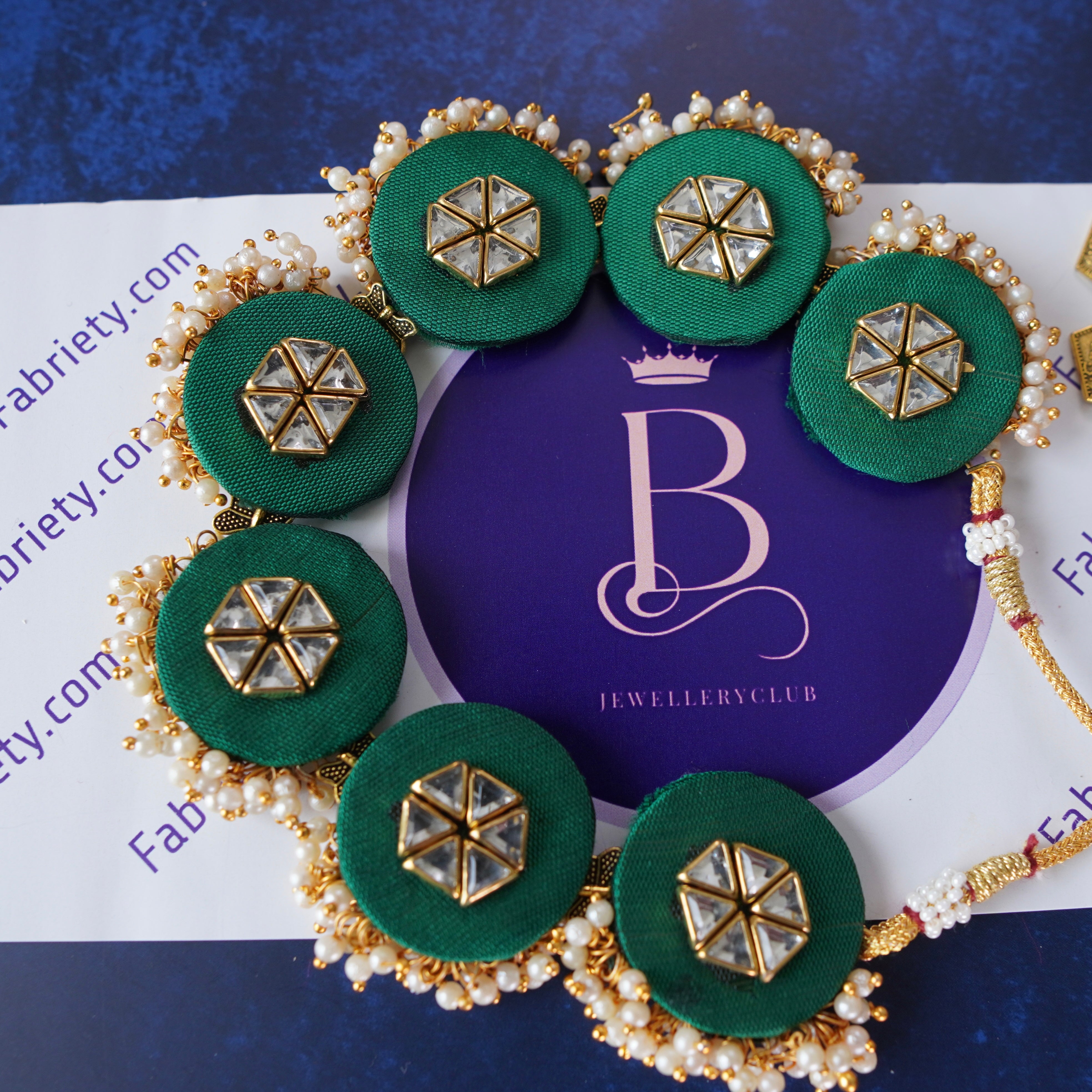 Fabric Choker set - Pentagon stud long earrings