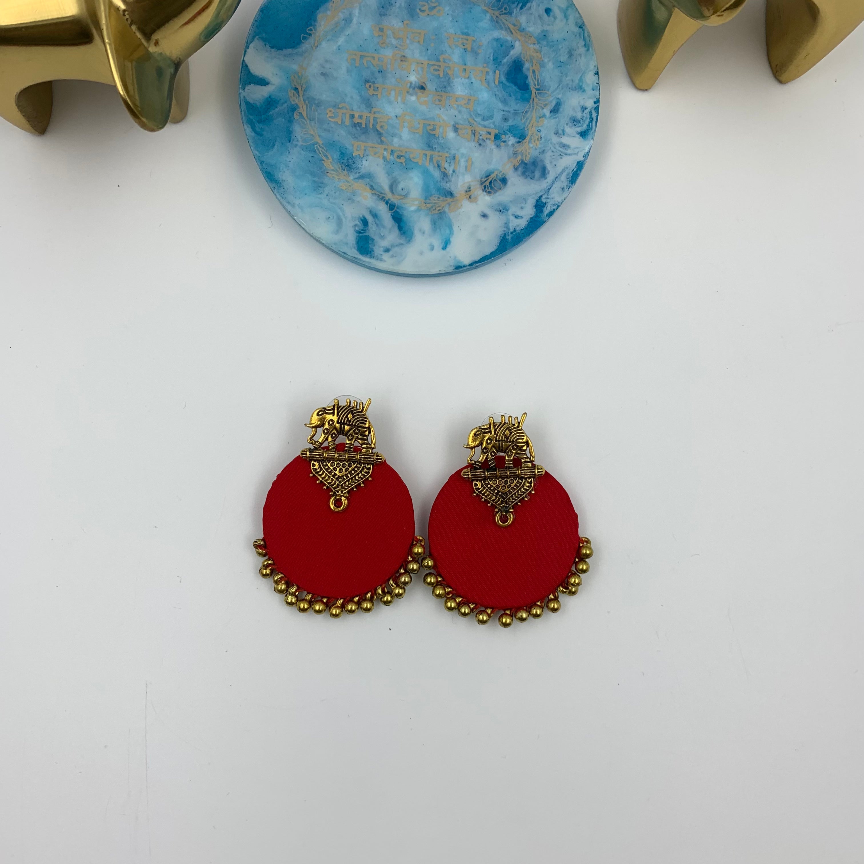 Buy Red Colour Fabric Elephant Stud Earrings In Gold By Fabriety In India