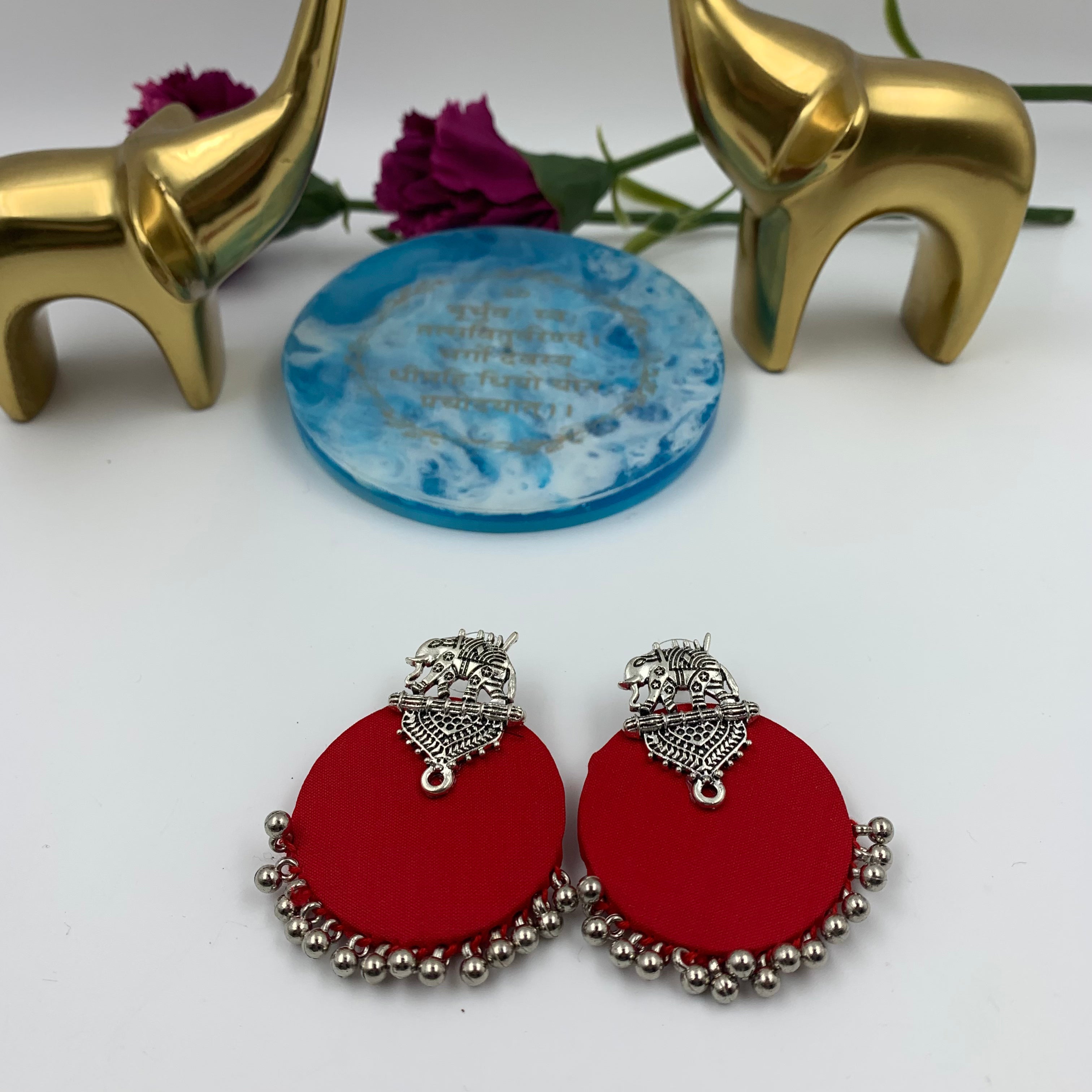 Buy Red Colour Fabric Elephant Stud Earrings In Silver By Fabriety In India