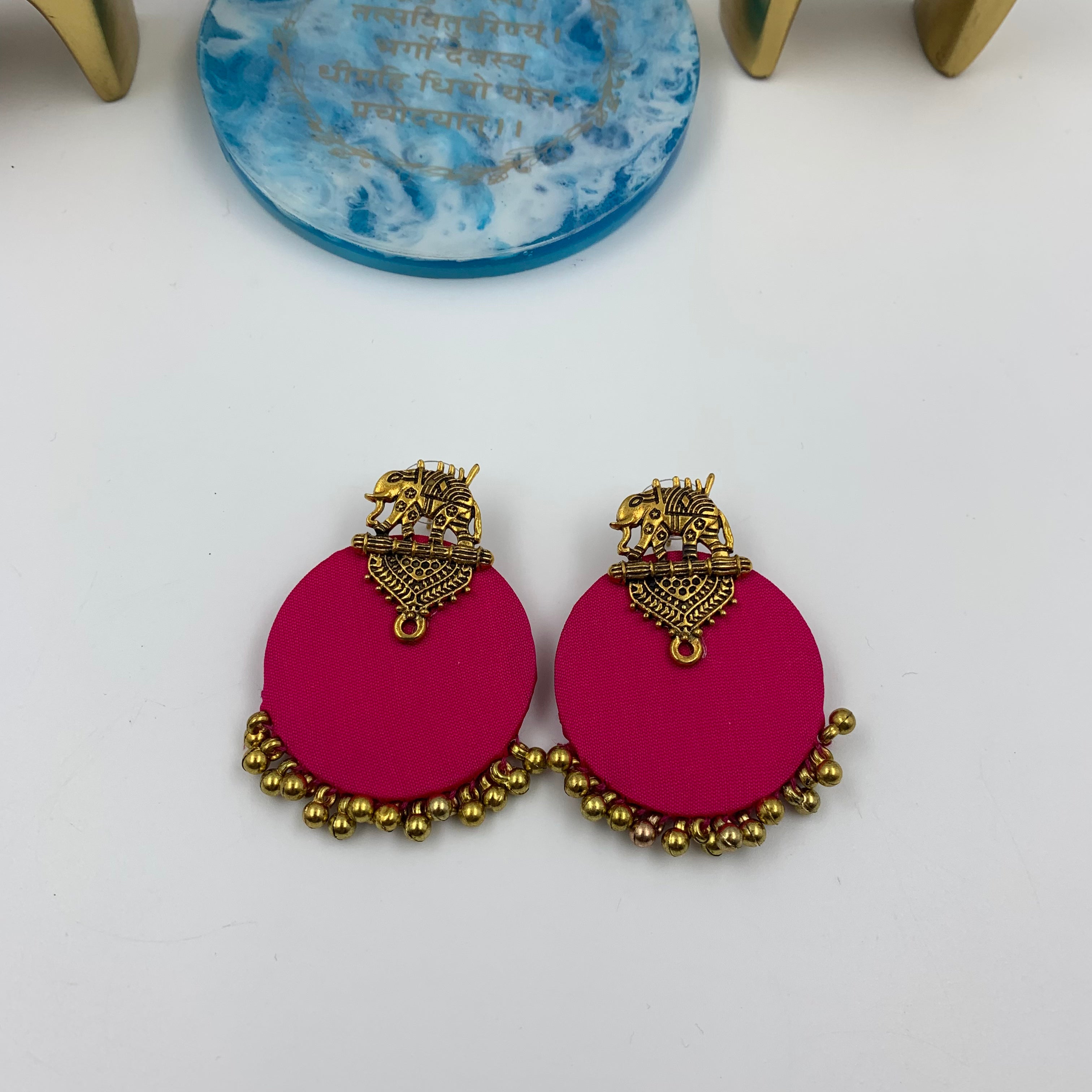 Buy Pink Color Fabric Elephant Stud Earrings In Gold By Fabriety In India