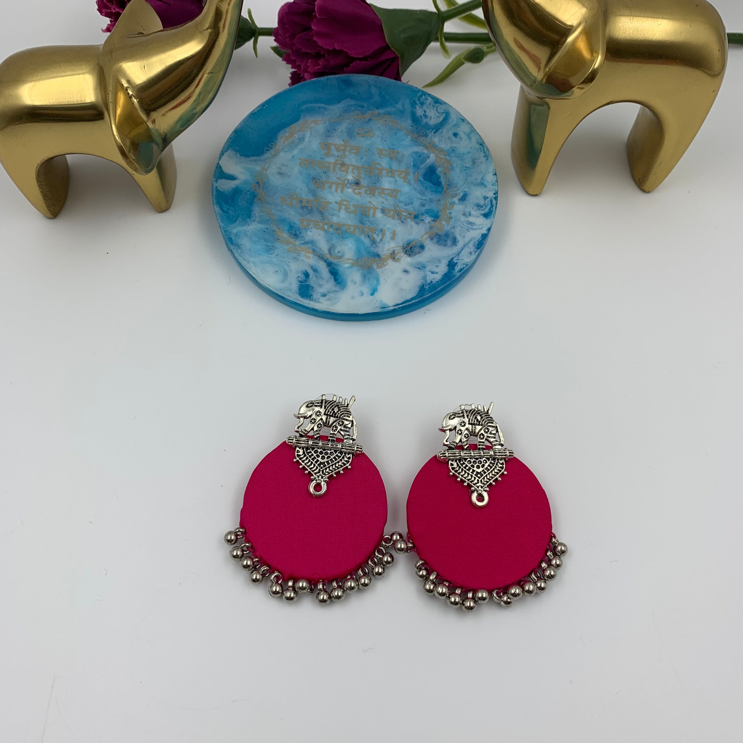 Buy Pink Fabric Elephant Stud Earrings In Silver By Fabriety In India