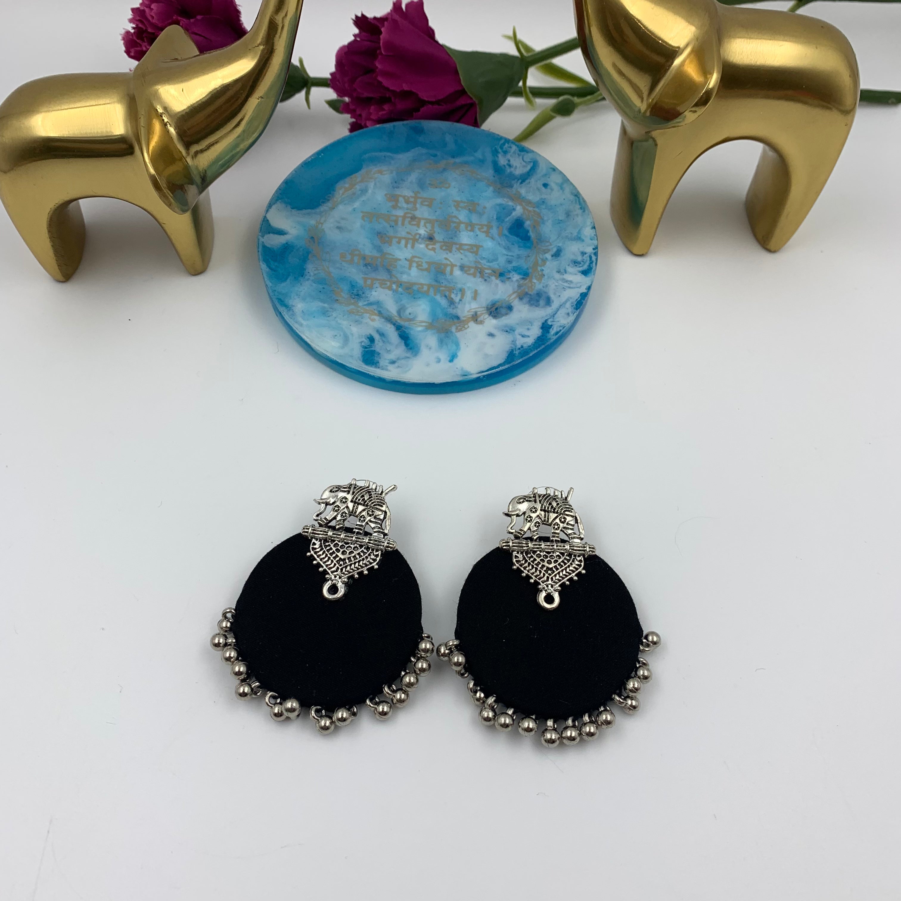 Buy Black Fabric Elephant Stud Earrings In Silver By Fabriety In India
