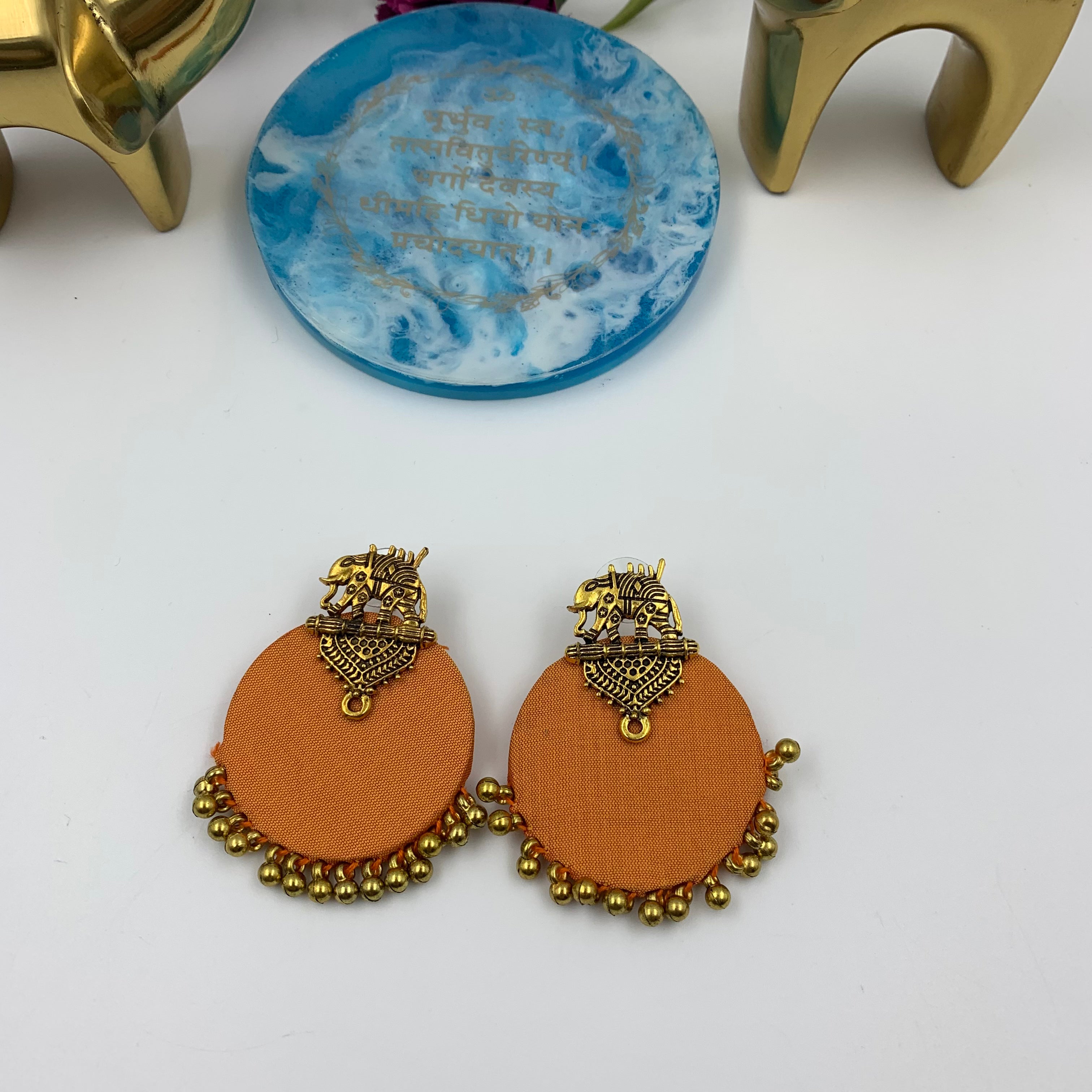 Buy Orange Fabric Handmade Earrings In Gold By Fabriety In India