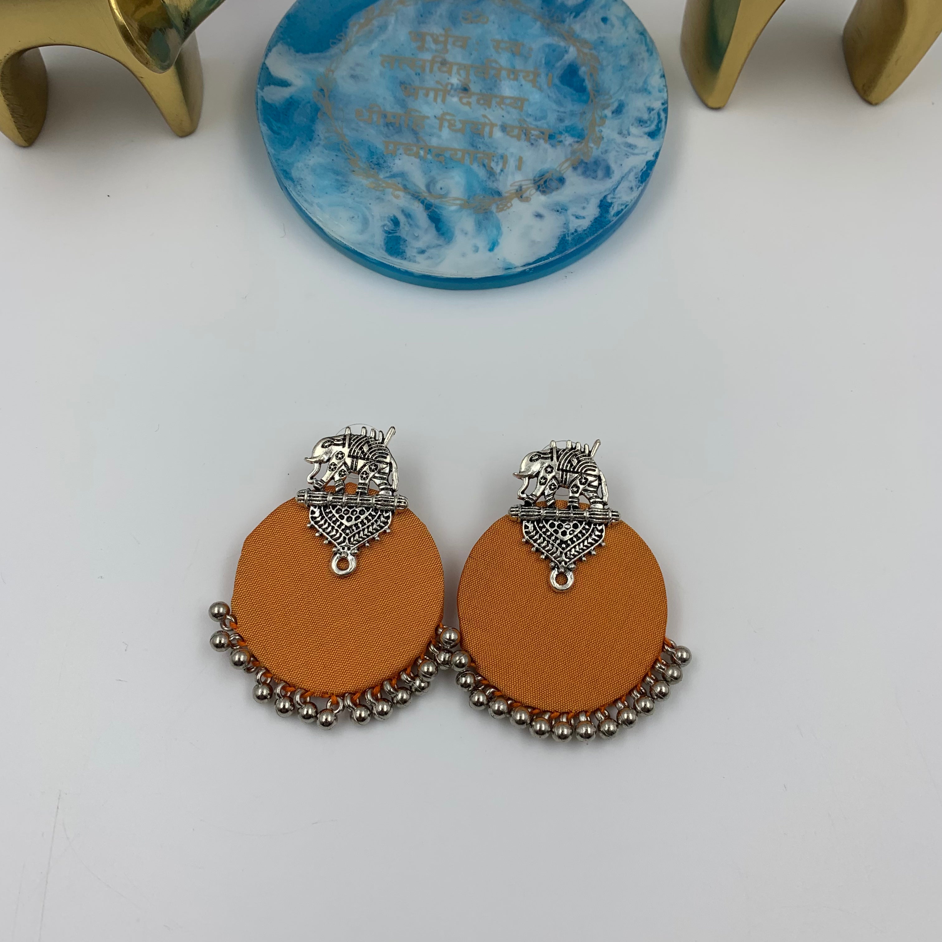 Buy Orange Fabric Handmade Earrings In Silver By Fabriety In India