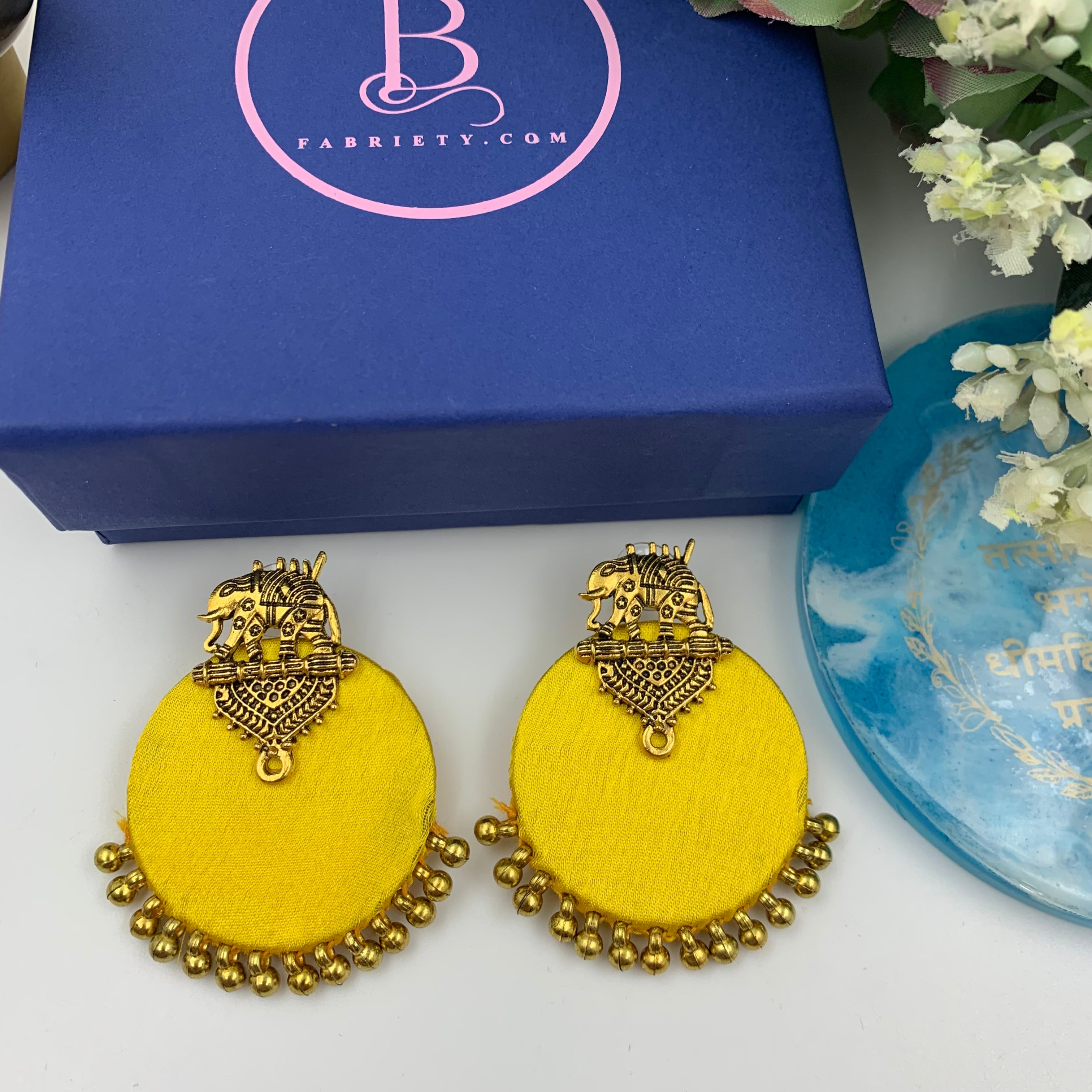 Buy Yellow Fabric Elephant Stud In Gold By Fabriety In India