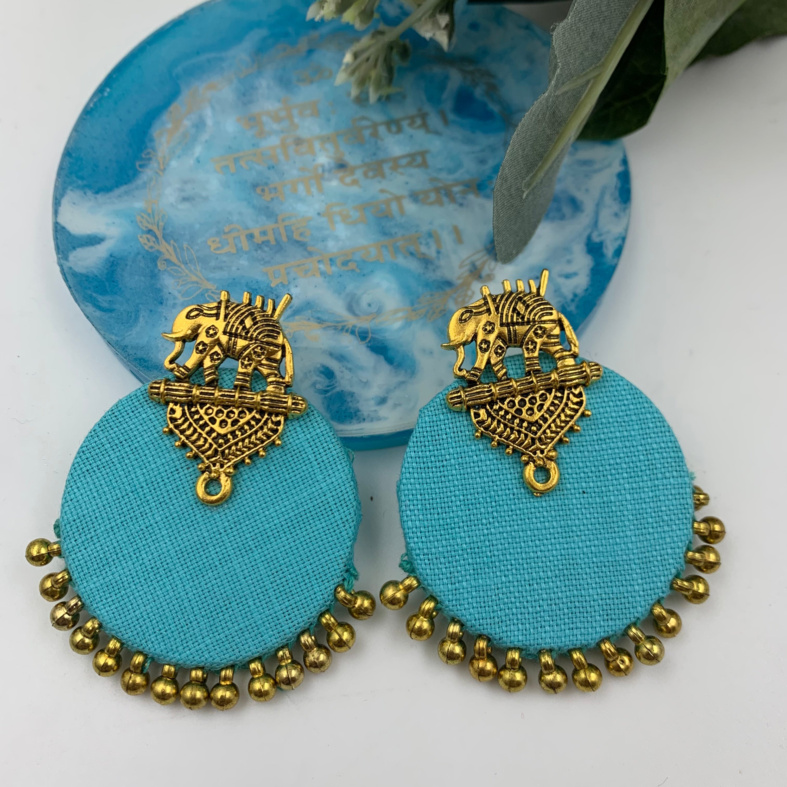 Buy Sky Blue Fabric Bahubali Earrings In Gold By Fabriety In India