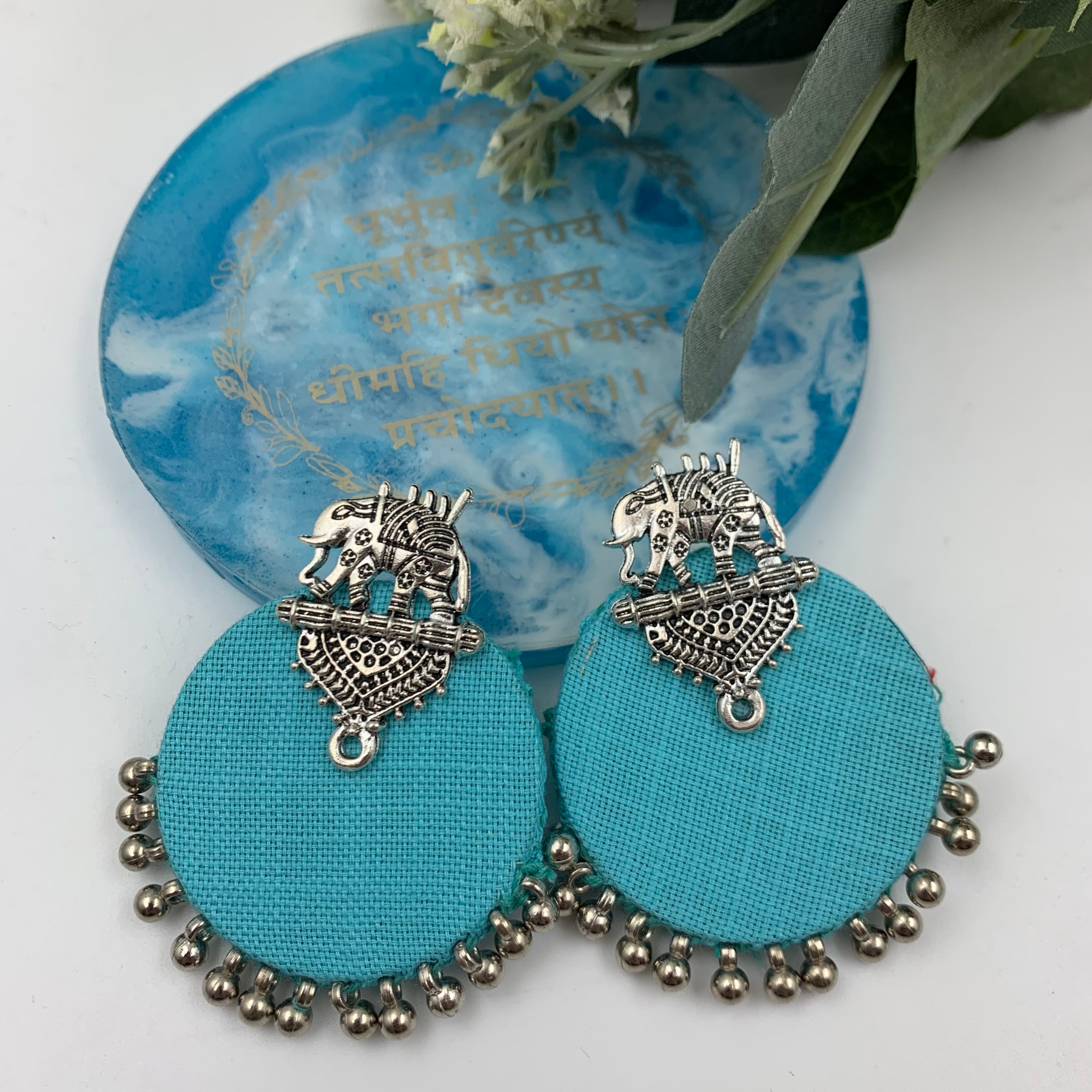 Buy Sky Blue Fabric Bahubali Earrings In Silver By Fabriety In India