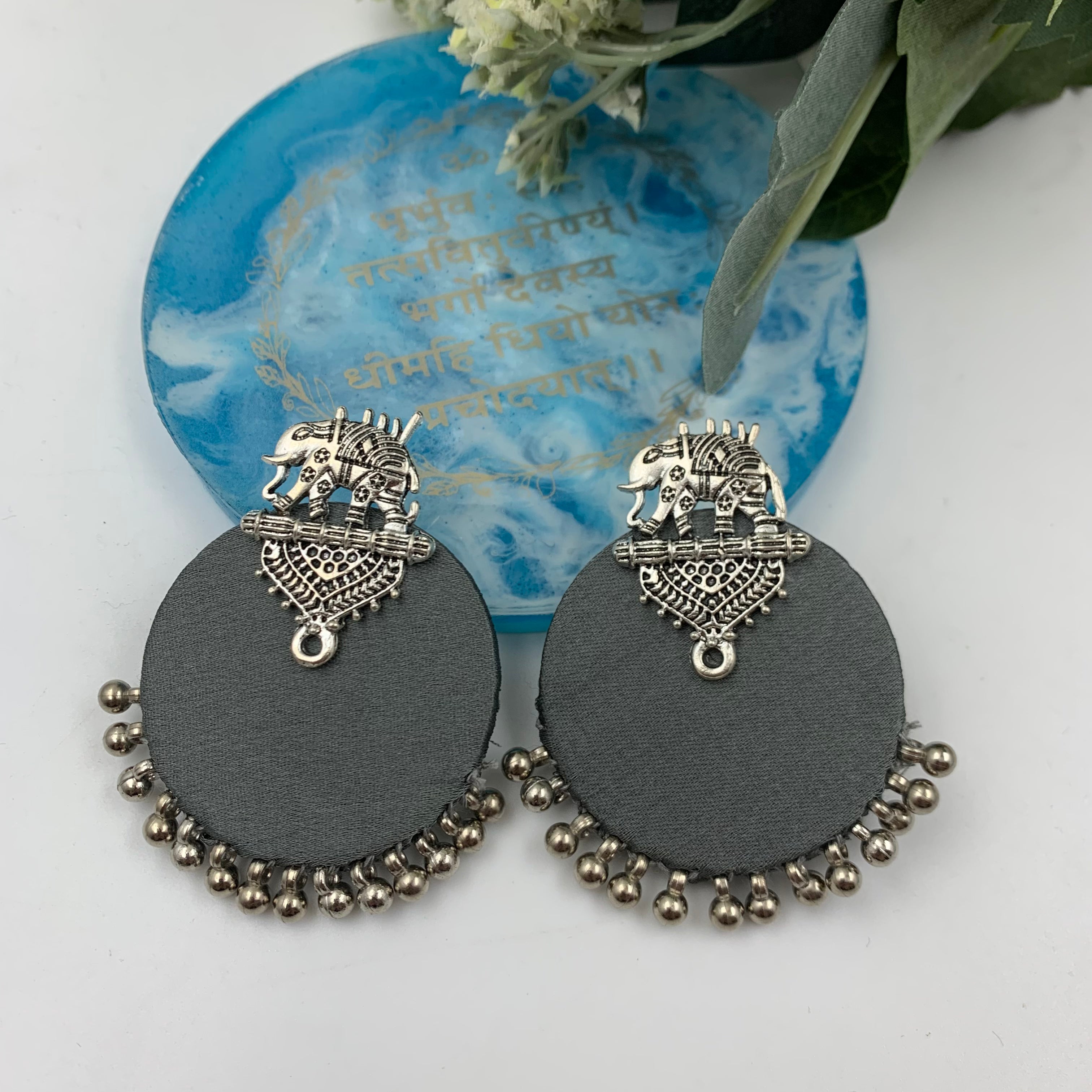 Buy Grey Fabric Elephant Earrings In Silver By Fabriety In India