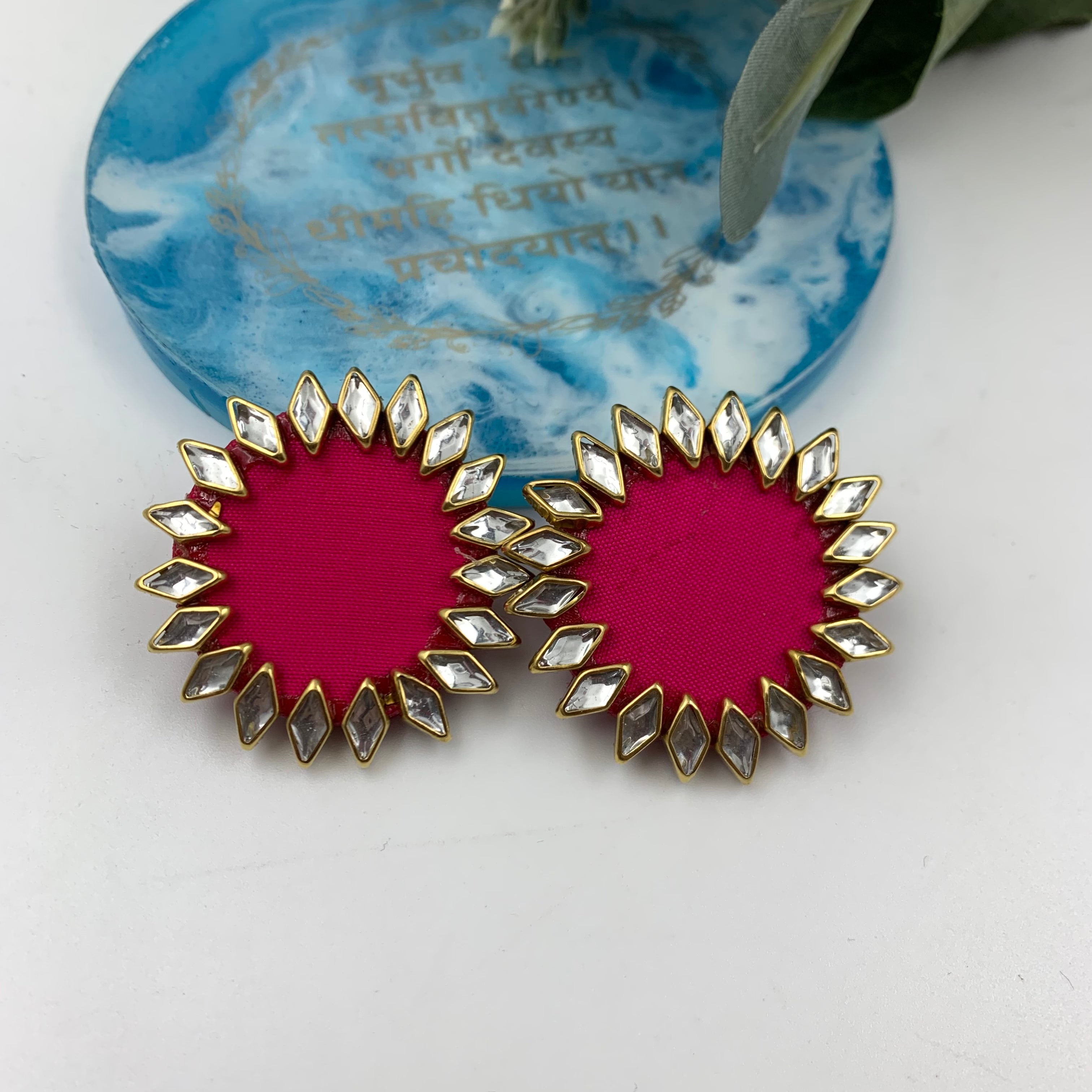 Handmade Fabric Earrings - Kundan stone