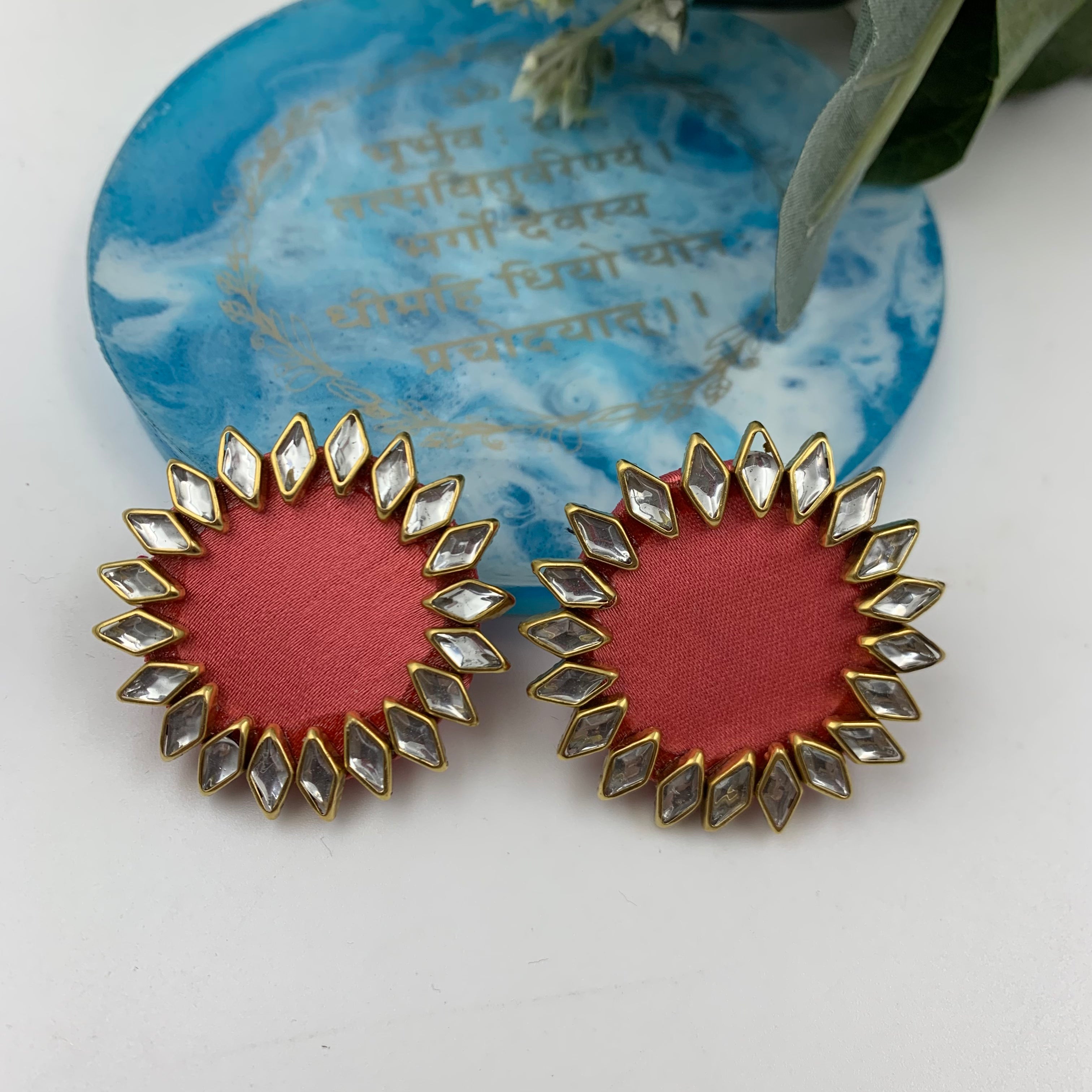 Handmade Fabric Earrings - Kundan stone