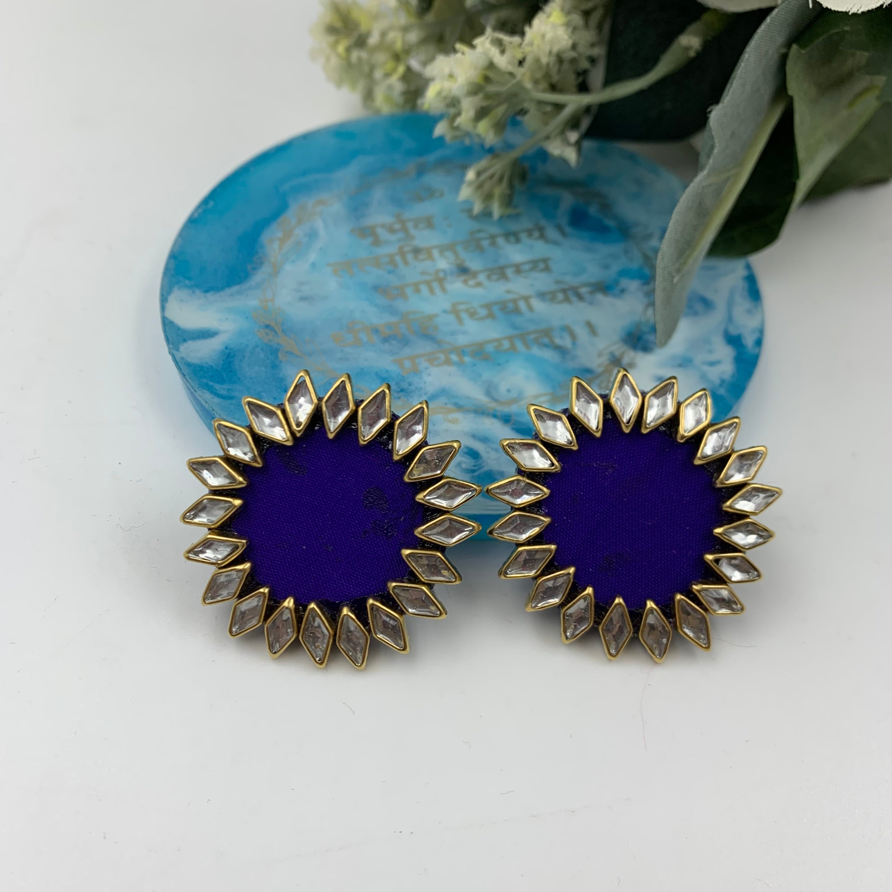 Handmade Fabric Earrings - Kundan stone